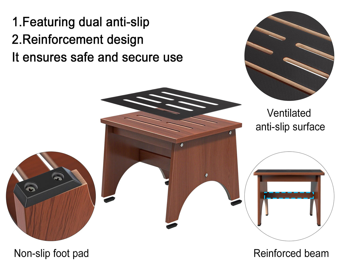 RayLove One Step Stool for Adults Seniors with Non-Slip Rubber Stepping Feet, Heavy Duty Platform Step Stools for Bathroom, Bedroom, Kitchen & Bedside Support 12 Inch Rustic Brown