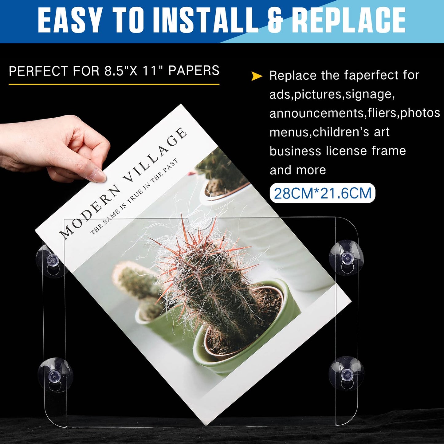 Handepo 8 Pack Acrylic Window Sign Holder 8.5 x 11 Inch with 4 Suction Cups Clear Frames Glass Door Mount Wall Signage for Office Restaurant Store Menu Display Home Notices (Vibrant Style)