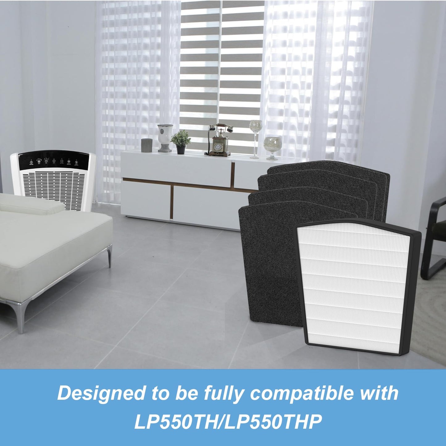 Prestivair Replacement Filter LP-HF550P Compatible with Live-Pure Bali Series LP550TH LP550THP Air Cleaner Purifier Filtration, 1 Pack HEPA Filter + 4 Pack Carbon Filter