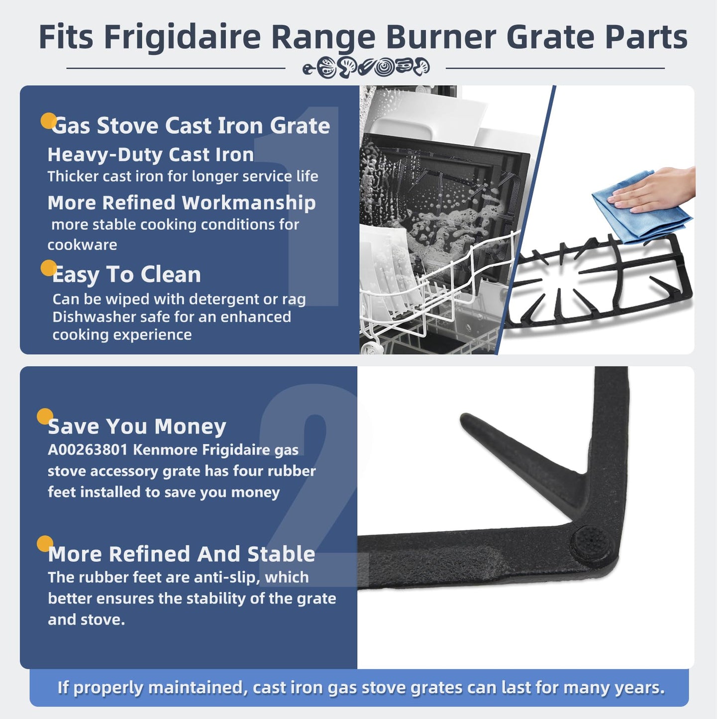 A00263801 Cast Iron Grate Replacement For Kenmore Stove Parts Ap6036421 Gas Stove Grate Center 5304492146 Wci-A00263801, 5304492147 Burner Grates Stove Parts Surface Burner Center Grates