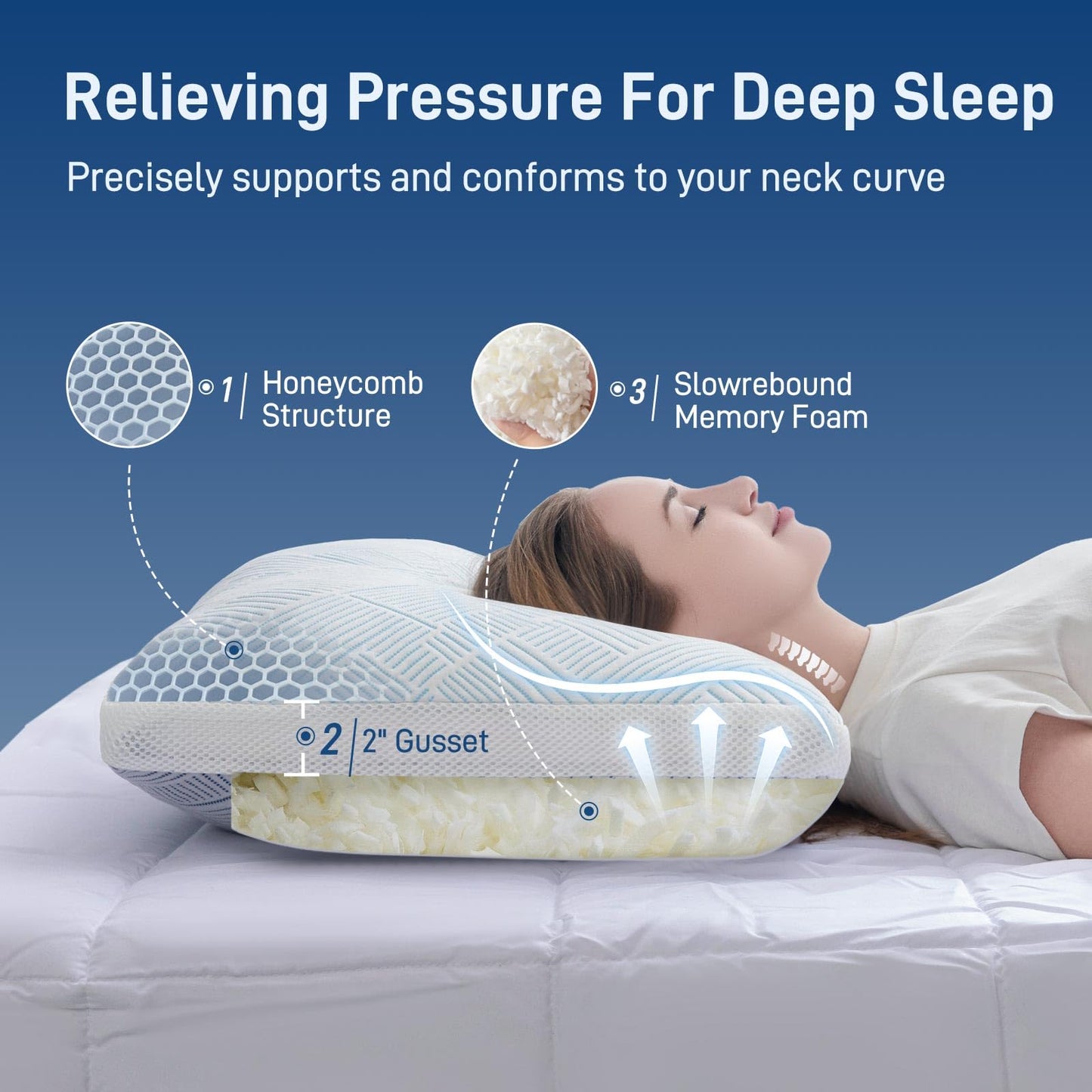 Lyralith Shredded Memory Foam Cooling Soft Bamboo Viscose Pillows Queen Size Set of 2, Adjustable Hypoallergenic Hotel Quality Bed Pillows for Side, Stomach or Back Sleeper, Oeko-TEX Certified