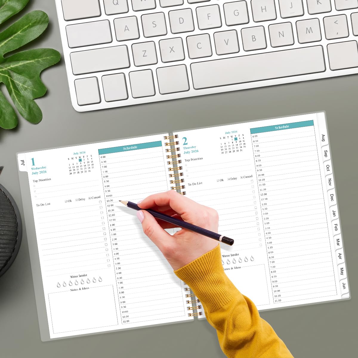 2026-2027 Daily & Monthly Planner - One Page Per Day, Daily Planner from July 2026 - June 2027, Planner 2026-2027 with 12 Monthly Tabs, 8.5" x 11", Blue Leaf Flower