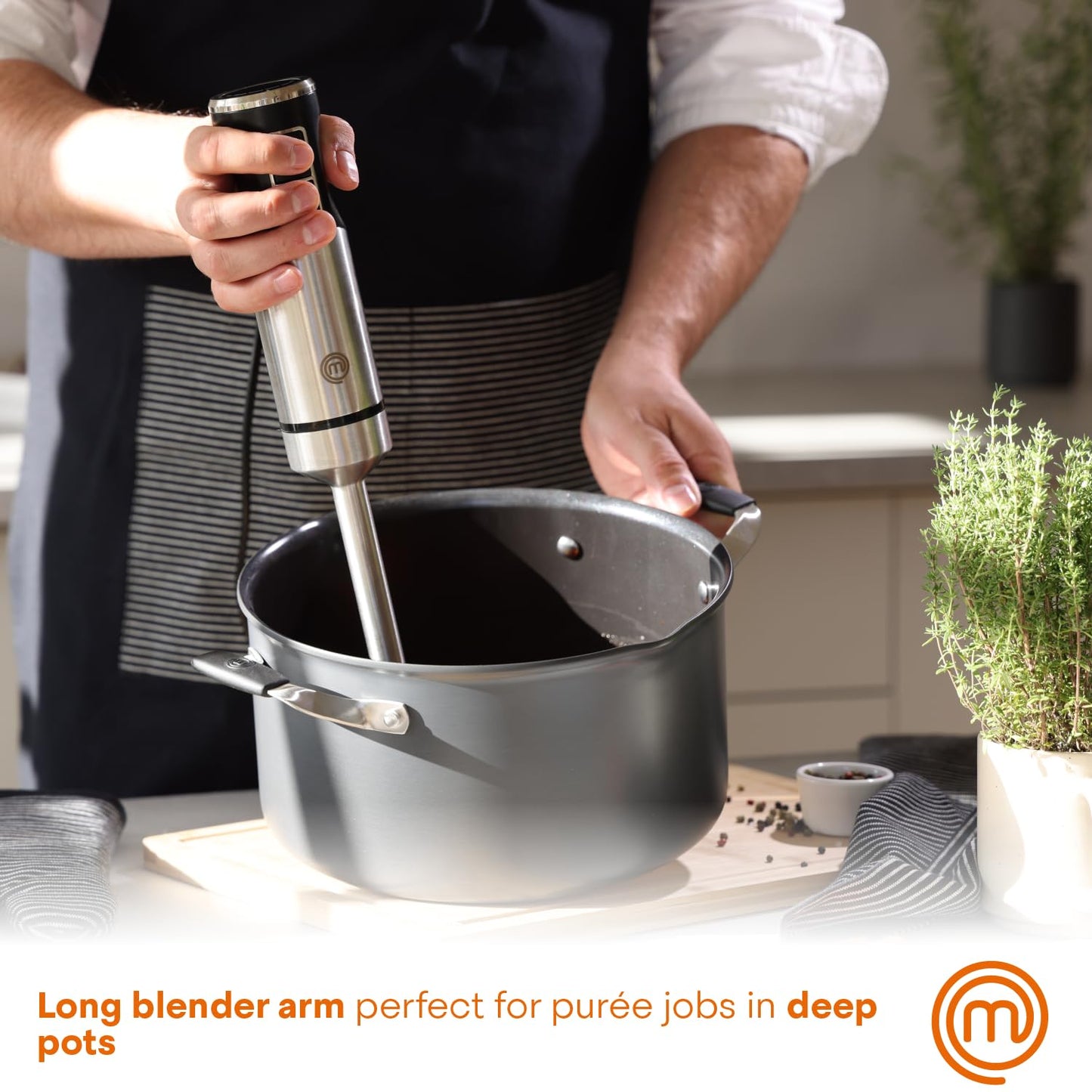 MasterChef Immersion Blender Handheld, Stainless Steel Hand Held Blending Stick Emulsifier, Puree Blender for Making Baby Food, Soup, Sauces etc, Powerful 400W Motor with Variable Speed Control