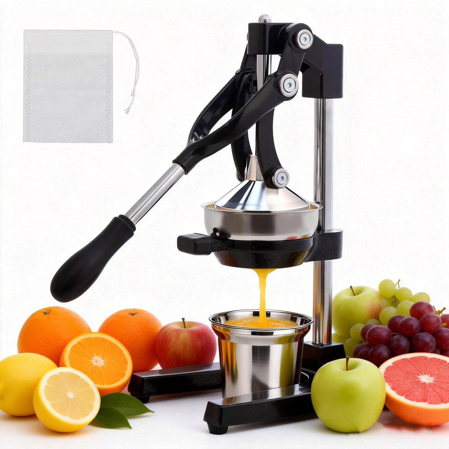 Cast Iron Juicer,Manual Juicer Hand Press,Professional Citrus Juicer,with Stainless Steel Cup,Easy to Use & Clean,Heavy Duty Stainless Steel Manual Juicer For Orange Juice,Pomegranate,Lemon(Black)