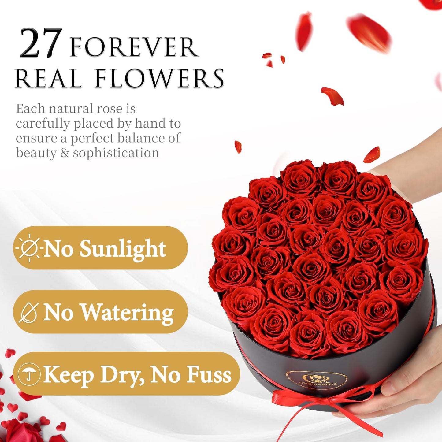 ChosiaRose Flowers Forever Preserved Roses - 27 Preserved Flowers for Delivery Women Birthday Gifts for Mom Grandma Forever Flower in a Box Rose Gift for Her Wife Anniversary Valentines Gift for Women