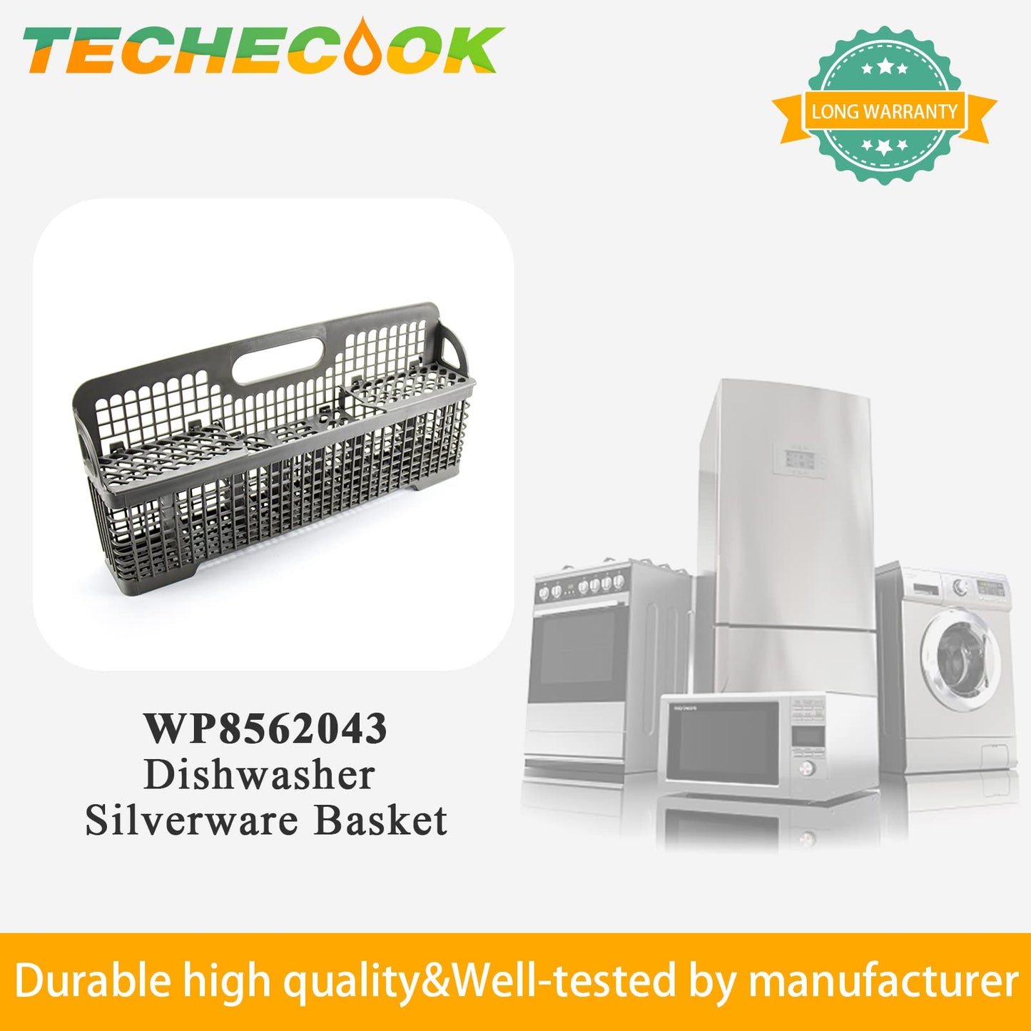 Upgraded Dishwasher Silverware Basket Replacement for 8531233 WP8562043 Whirlpool Kitchenaid Dishwasher Utensil Basket Replace WP8531233VP 8531233 W10190415 8531288 Cutlery Basket Holder by Techecook