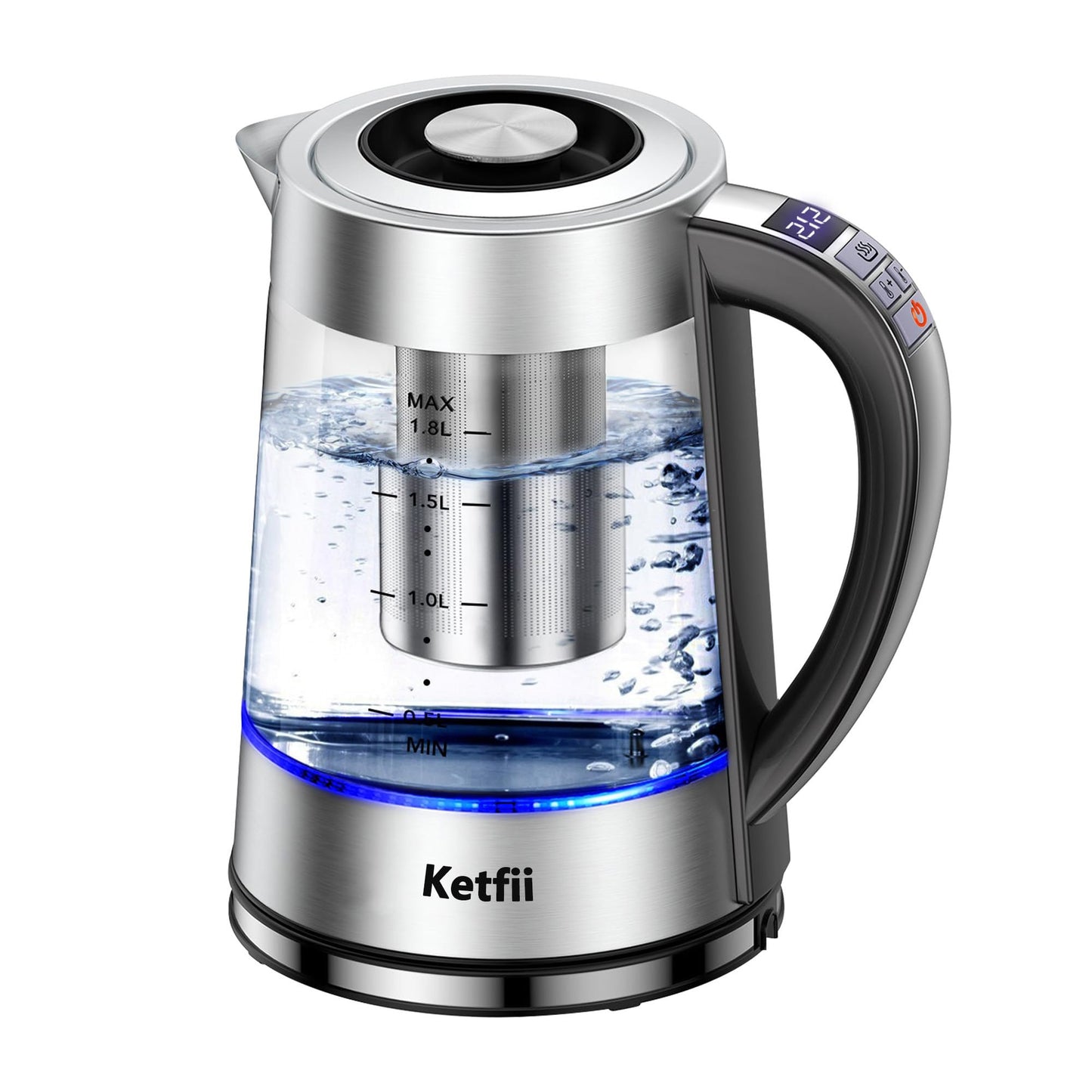 Electric Kettle with British Strix Thermostat, 1.8L 1500W, 24-Hour Keep Warm, Removable Lid, Glass Tea Kettle & Hot Water Boiler, BPA-FREE, Auto Shut-Off & Boil-Dry Protection, 304 Stainless Steel