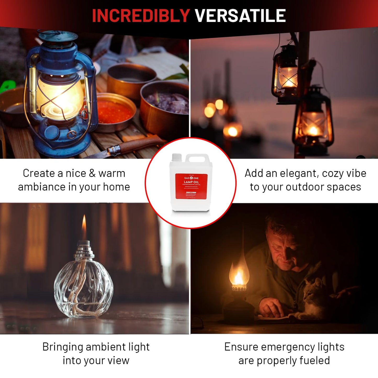 GasOne Liquid Paraffin Lamp Oil – 1 Gallon (128oz) Clear – Odorless, Smokeless Indoor Outdoor Fuel for Lanterns, Lamps, and Torches – Safe Packaging