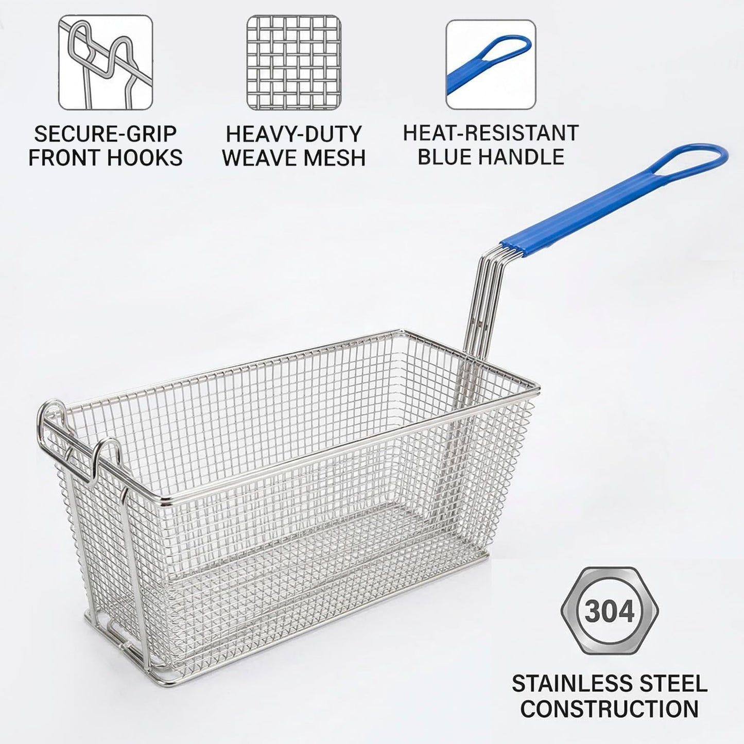 MAHOOMMAKH 2Pcs Deep Fry Basket - 13.2"x 6.5"x 5.9" Stainless Steel Fry Baskets with Handle for Commercial Restaurant Kitchen for Deep Fryer