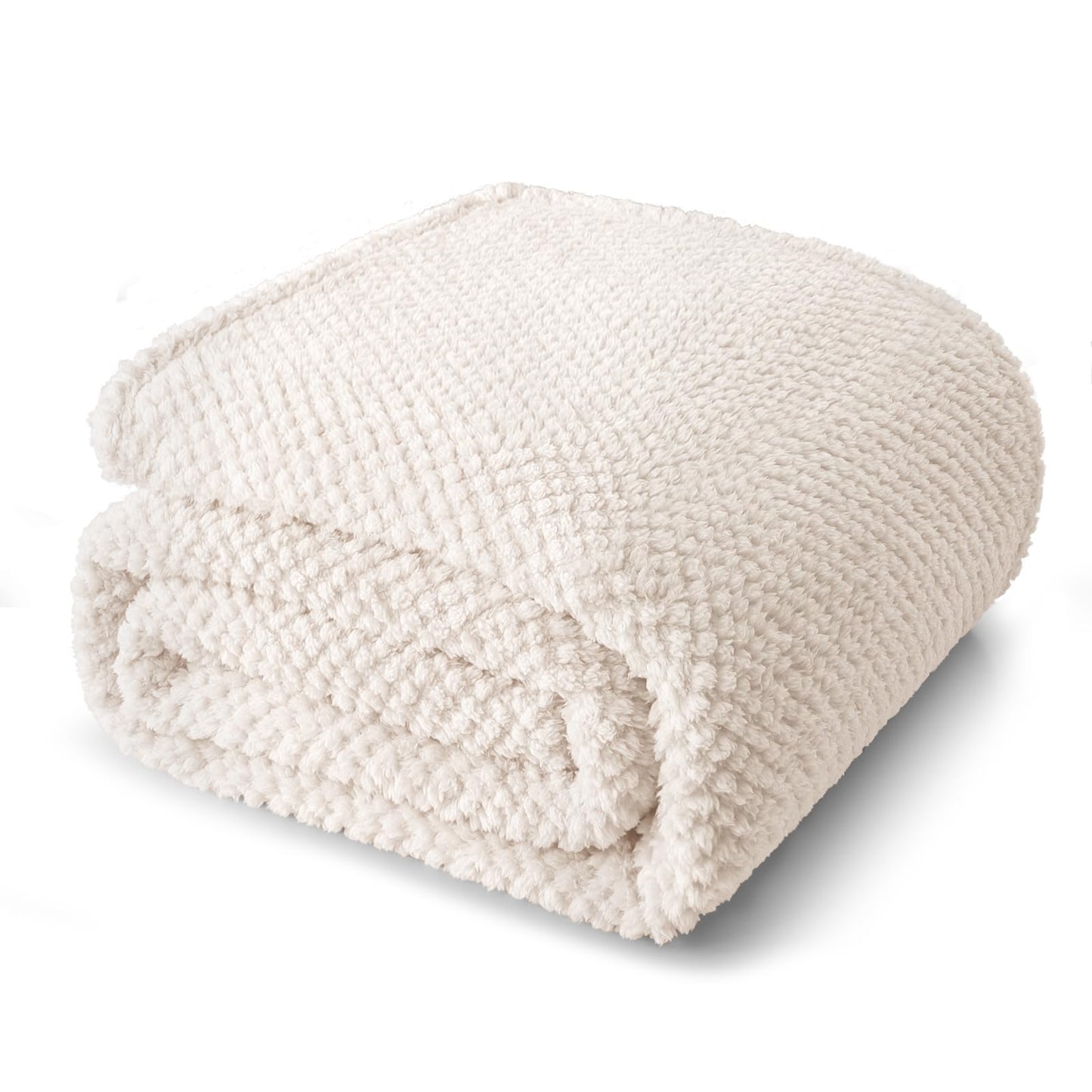 Whale Flotilla Queen Size Fuzzy Fleece Blanket for Bed, 90x90 Inch Fluffy Soft Jacquard Blankets for All Season, Lightweight and Cozy, Ivory