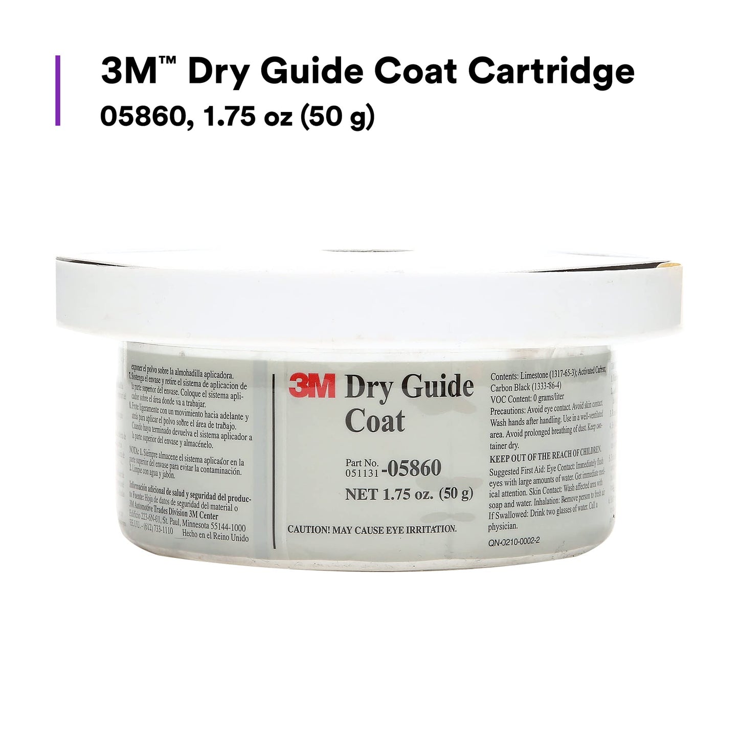 3M Dry Guide Coat Cartridge 05860, Refill, Carbon Black Powder, No Ripples, No Masking, 1.75 oz (50 g), Dark Gray