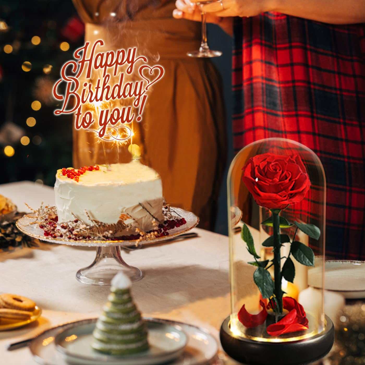 Mothers Day Rose Flower Gifts, Beauty and The Beast Rose Gifts for Women Wife Mom Girlfriend,Preserved Real Rose in Glass Dome,Forever Flowers with Warm Lights,Birthday Gifts for Women