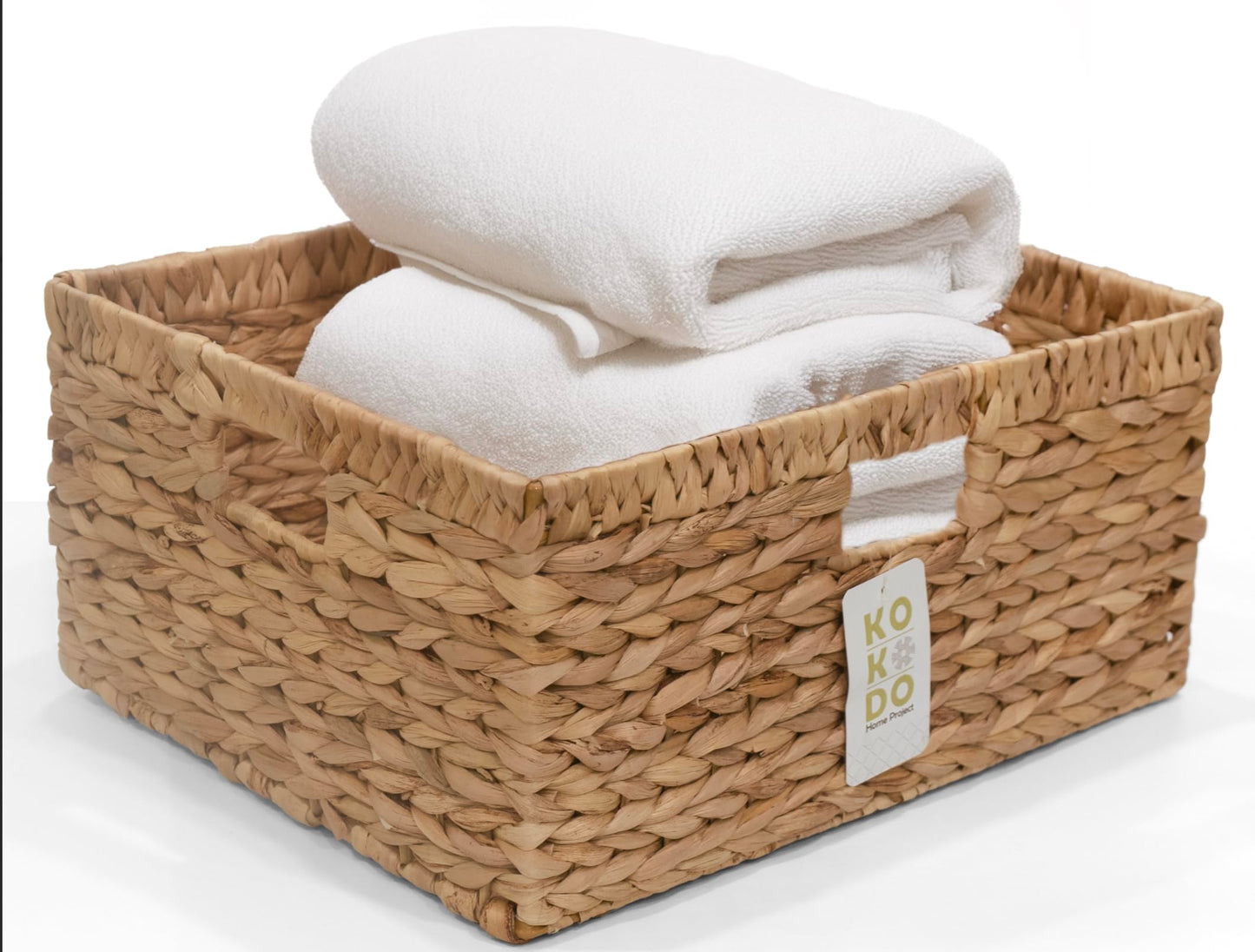 KOKODO 16.5"Lx13"W Extra Large/Jumbo Wicker Storage Baskets with Chalkboard, Stylish and Durable Water Hyacinth Rectangle Handwoven Basket Bin with Metal Frame & Handle for Room Organizing