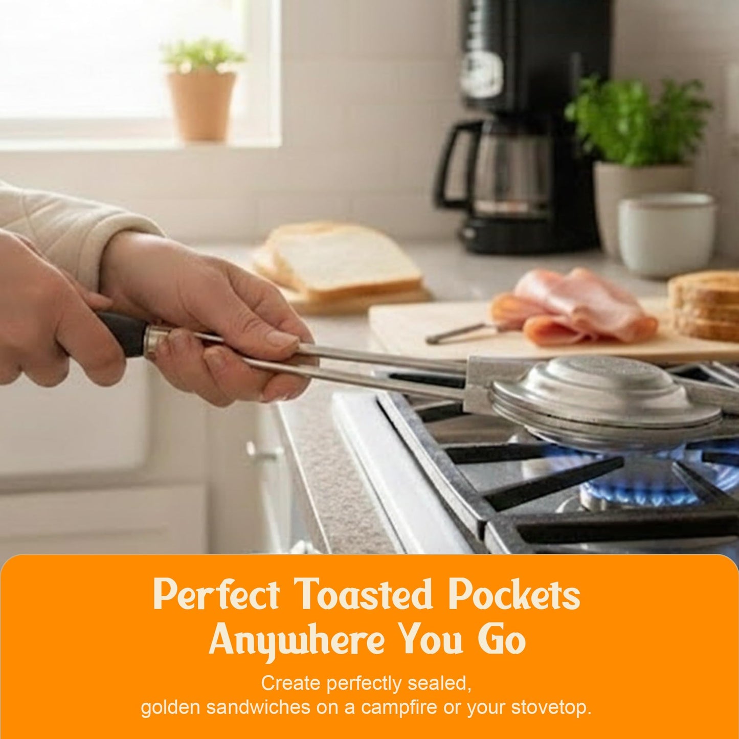 Toas-Tite Handheld Sandwich Maker, Classic Sandwich Grill & Panini Press, Cast Aluminum Pie Iron, Retro 1945 Stovetop & Campfire Toaster for Hot Sandwiches, Pies, Paninis, RV & Camping