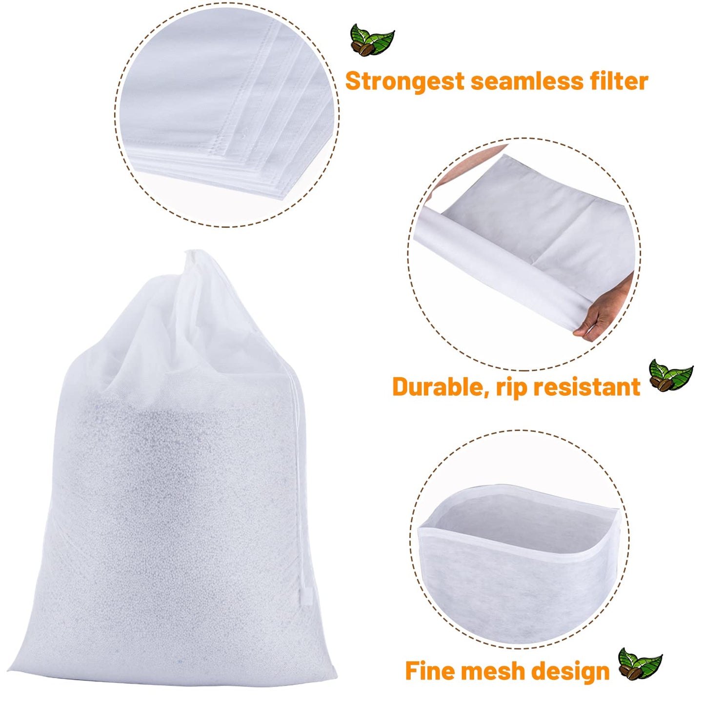 50 Pack Cold Brew Coffee Filters, 20" X 20" Commercial Cold Brew Filters, Filter Bag for Brew Up To 5 LBS Coffee, Fits 5 Gallon Buckets