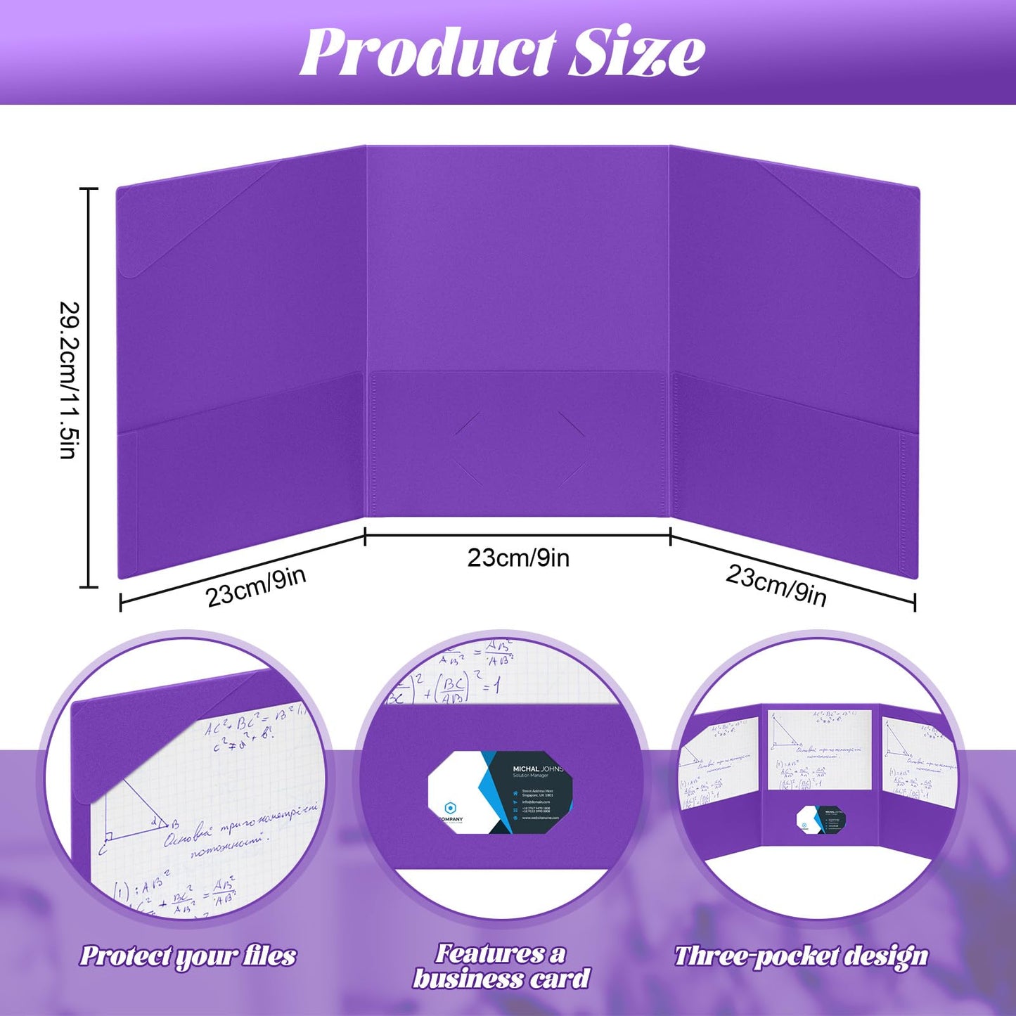 Tenceur 48 Pcs Plastic 3 Pocket Folders, Tri Fold School Folders Bulk for Students Teachers Classroom and Office, Durable Pocket Folder for Back to School Supplies (Purple)