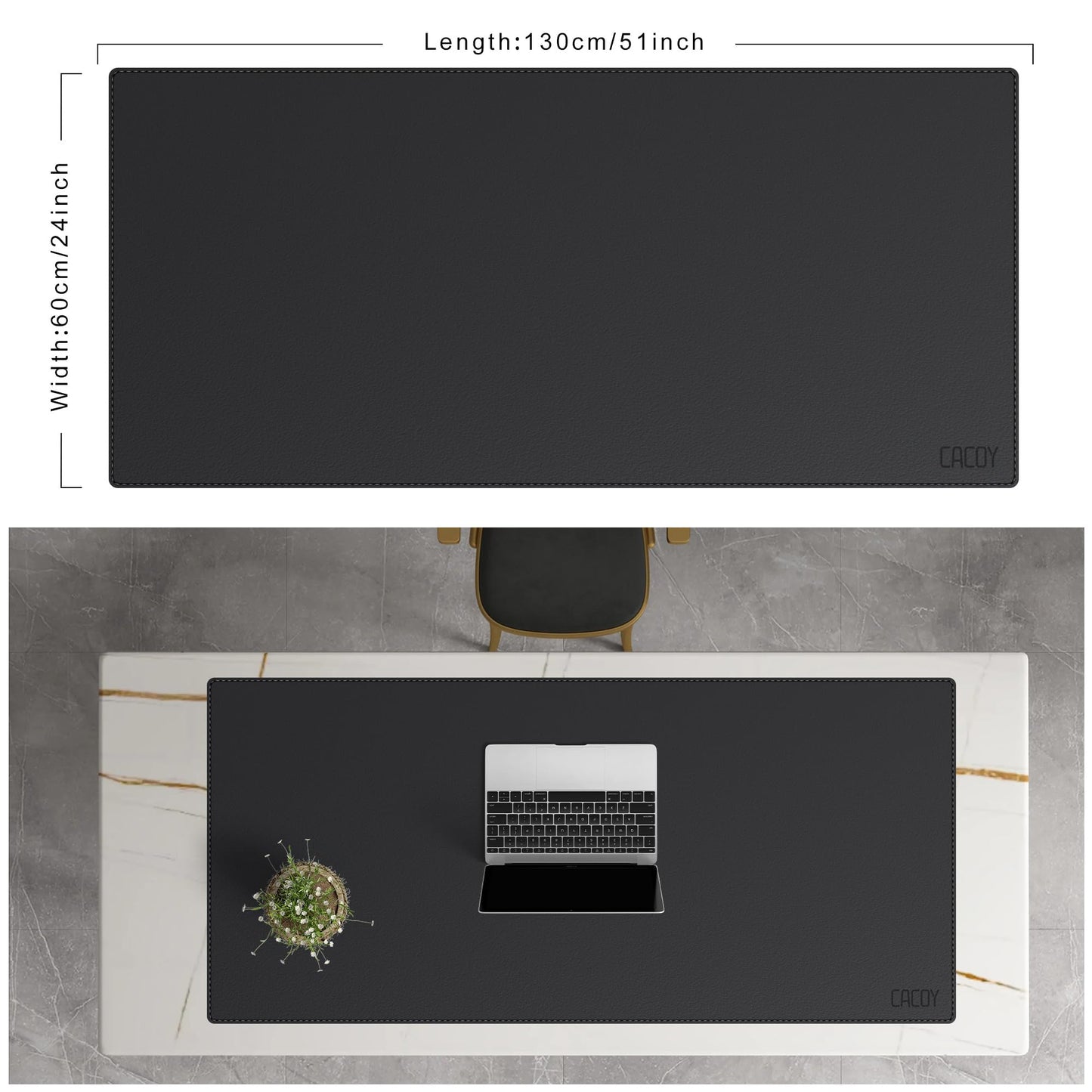 Cacoy 51" x 24" Leather Desk Mat, Office Desk Blotters, Large Computer Gaming Mouse Pad XXL, Waterproof PU Leather Laptop Table Cover Protector, Executive Desktop Accessories (Black)