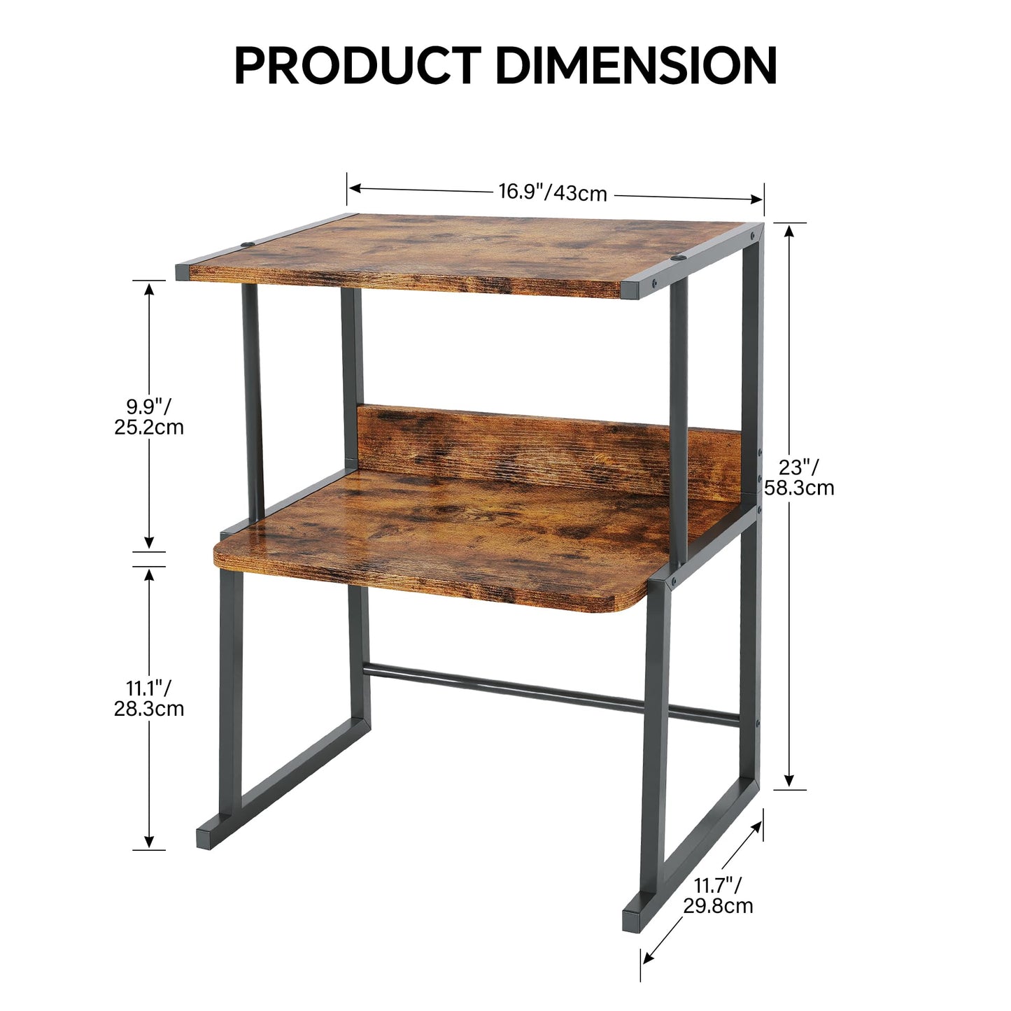 Homeiju 3-Tier Printer Stand for Desk, Desktop Printer Shelf, Heavy Duty Metal Frame Wood Shelf for Home Office Holds Up to 50lbs, Space-Saving Desk Organizer forfor Home Office, Rustic Brown
