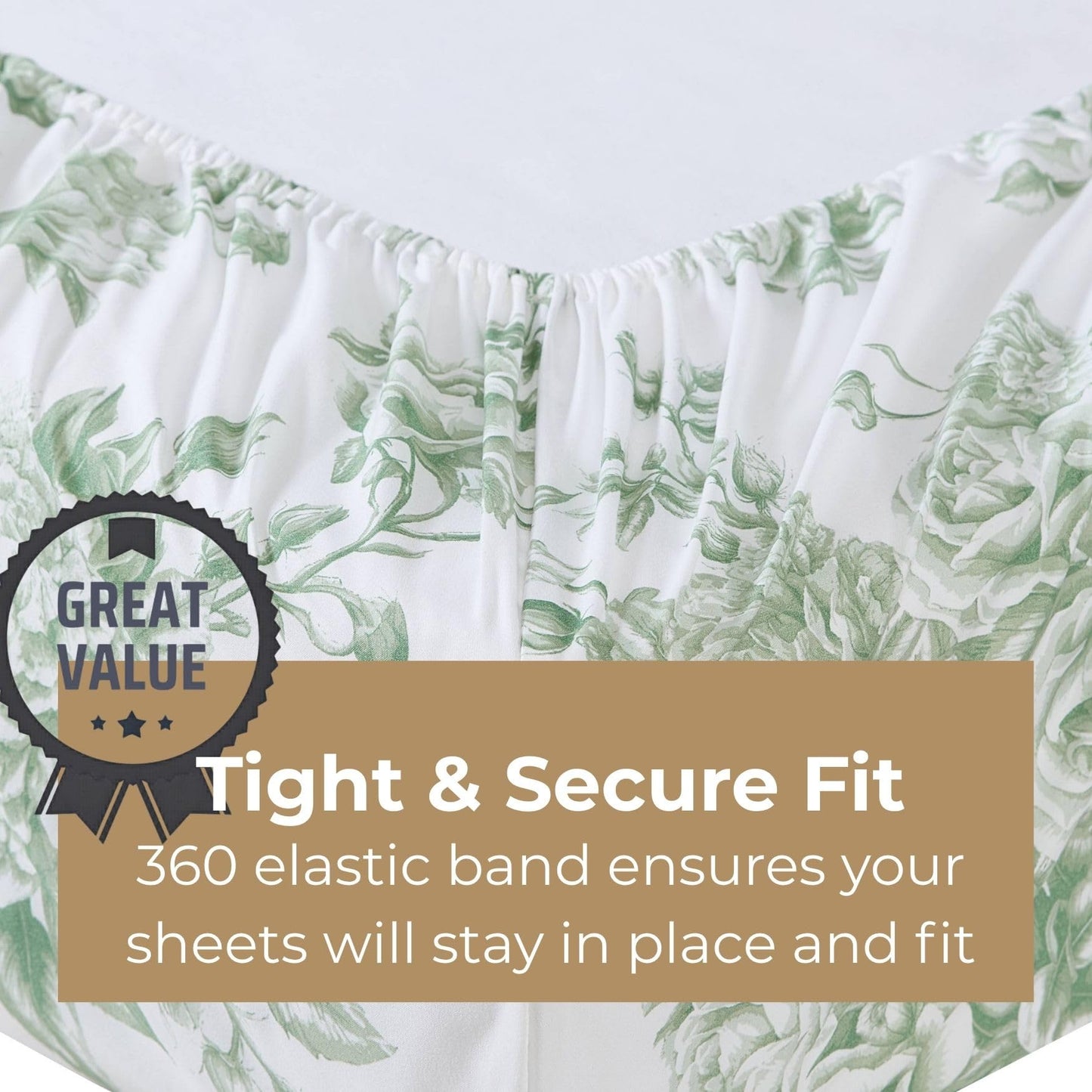 HLC.ME Rose Toile Floral Bed Sheets - 4 Piece Bed Sheet Set - Wrinkle Resistant & Ultra Soft - Fits Mattresses up to 15 Inches Deep (King, Sage Green)