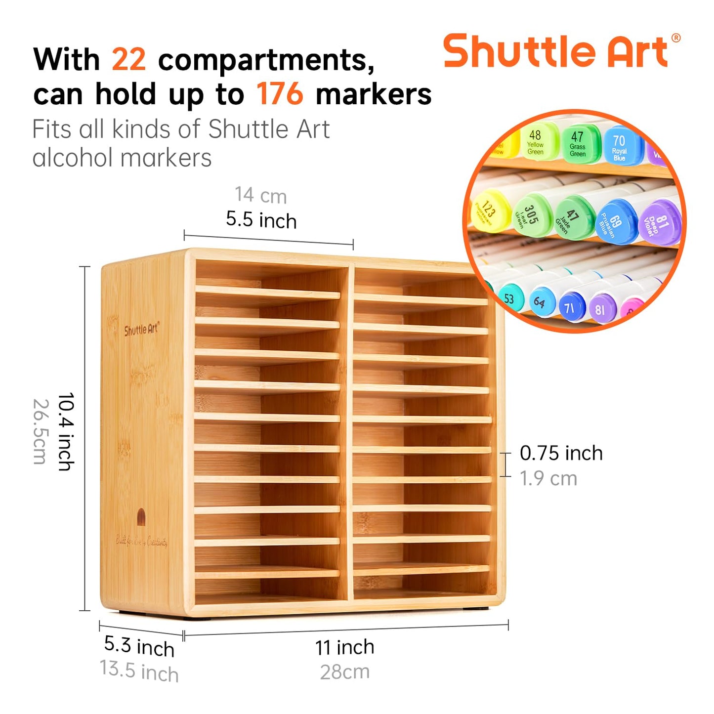 Shuttle Art Marker Organizer, Hold 176 Art Markers, Brush Pens, Pencil Large Holder with 22 Compartments for Home, Classroom, Office Desktop Stationary Storage