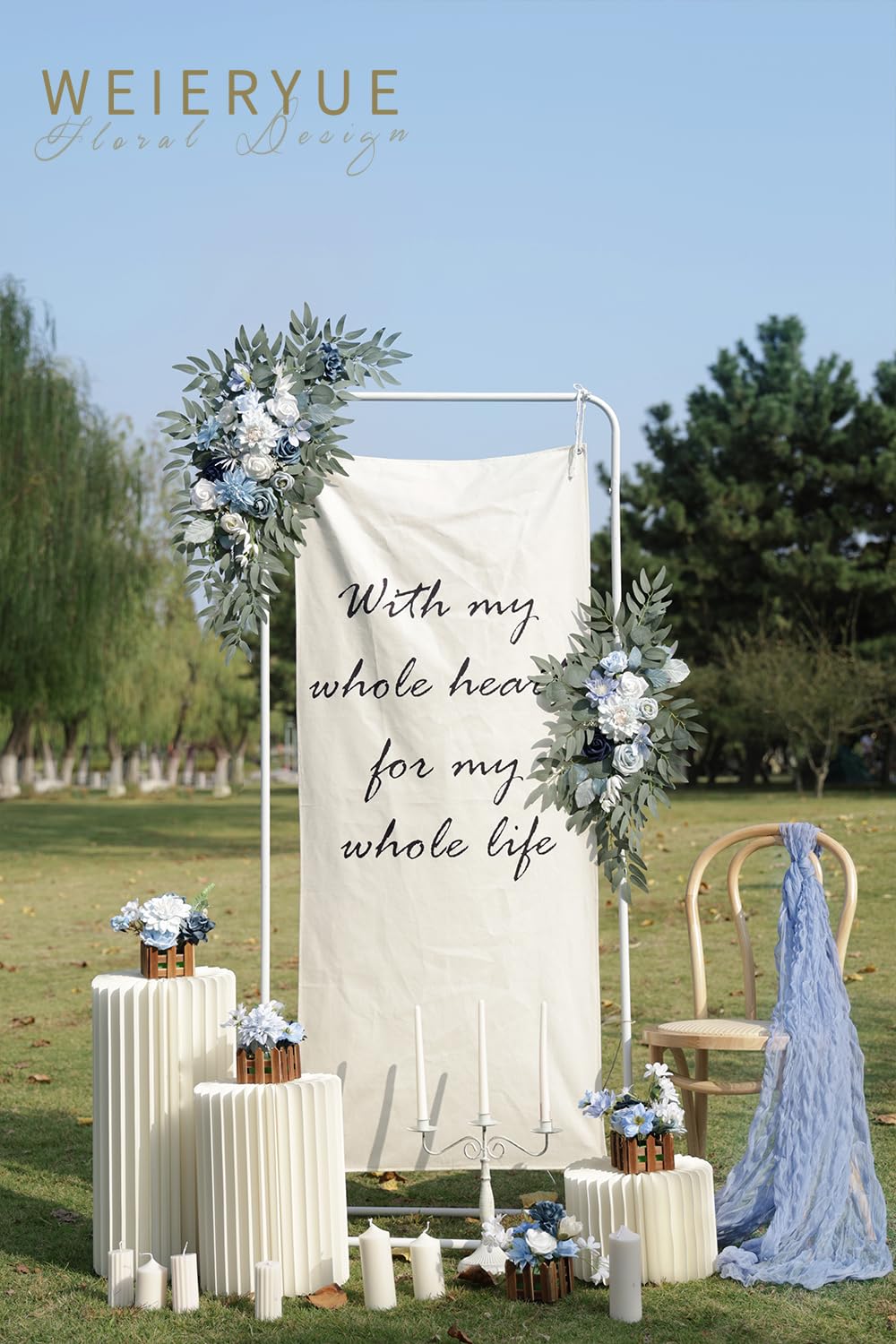 WEIERYUE Artificial Wedding Arch Flowers Kit(Pack of 2) for Wedding Arch, Bridal Shower, Ceremony and Reception Backdrop Decoration (Blue Inspiration)