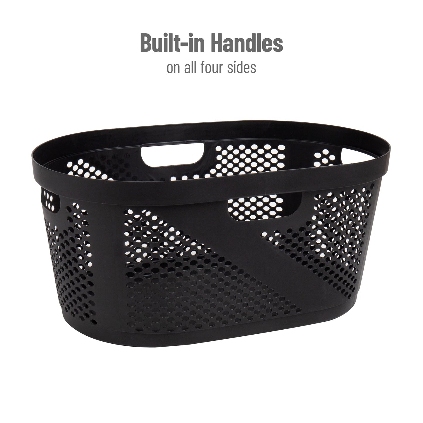 Mind Reader 40L Ventilated Laundry Baskets, Lightweight Clothes Hamper with Cutout Handles for Bathrooms and Closets, Plastic, Set of 2, Black