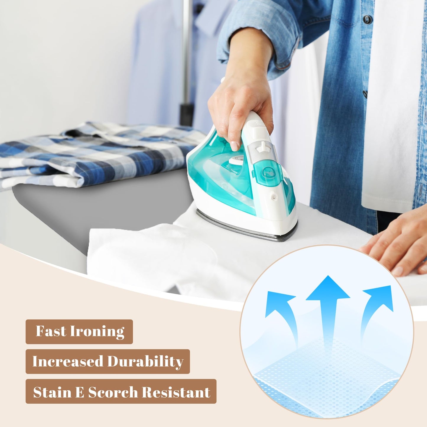 RIZTAIK Ironing Board, Compact and Space Saver,Size 13 x 43, Metal Construction Ironing Boards with Extra Thick Heavy Duty Padded, Stable Structure,Skid Feet, Premium Iron Board (Grey)