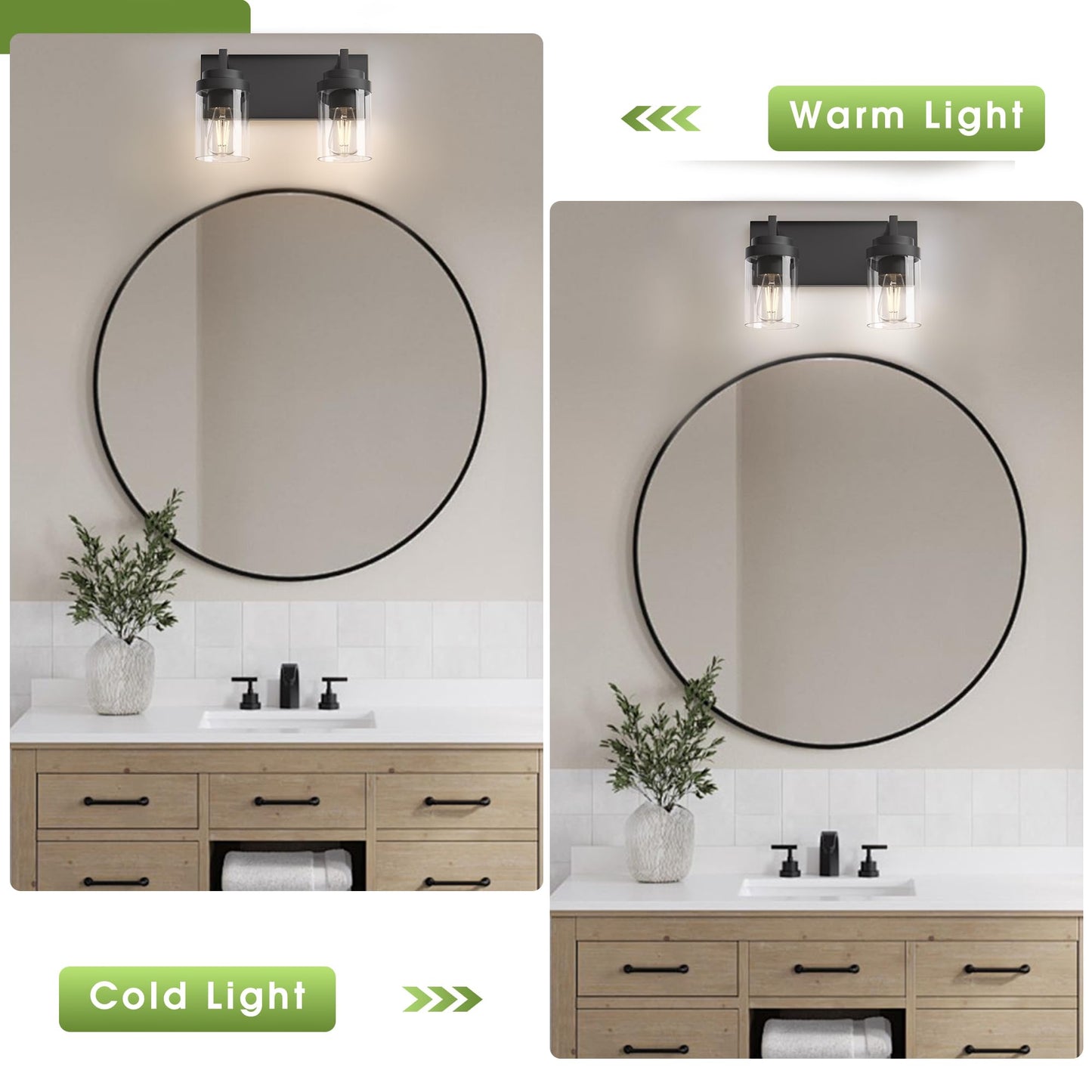 Espird Bathroom Vanity Fixtures, 2 Light Matte Black Vanity Light with Clear Glass Shade, 15in Farmhouse wall Light, Lighting Fixture Over Mirror for Bathroom