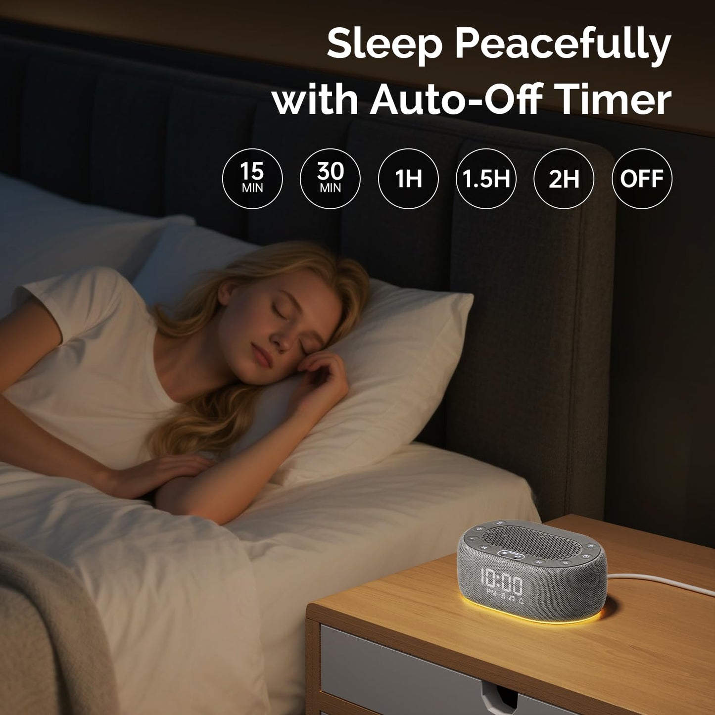 1Mii White Noise Machine with Alarm Clock, Sound Machine for Sleep for Adult Baby, Smart App Controlled，30 Soothing Sounds, Sleeping Timer, Dimmable 7-Color Night Light, 30 Volume Levels - Grey