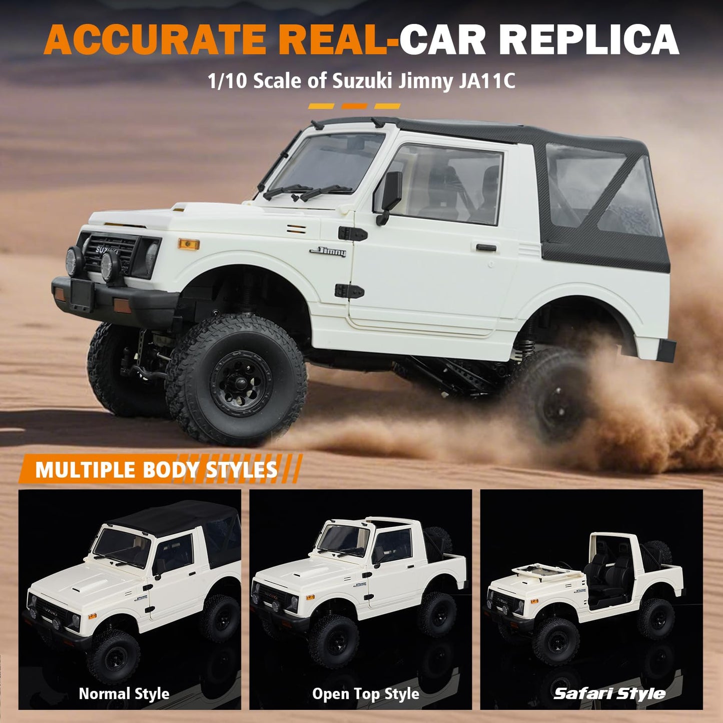 1/10 RC Crawler, WPL C74-1 Jimny JA11 RC Rock Crawler 4x4 2.4Ghz Remote Control Off Road Truck, 4WD RC Pickup Truck RTF with LED Light Hobby Grade Toy Gifts for Adults