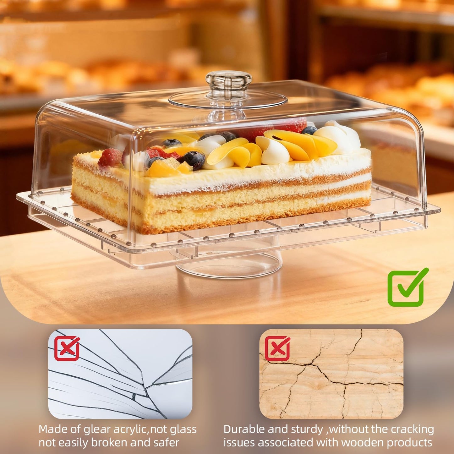Cake Stand with Lid-Extra Large 17" Rectangular Cake Holder,8-in-1 Multi-Functional Dessert Table Display Set & Charcuterie Board,Acrylic Cake Plate Dome Cover for Weddings/Cheese/Veggie/Chips & Dip