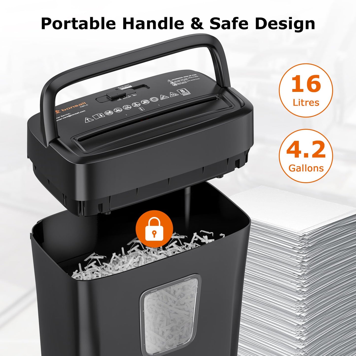 Bonsaii Paper Shredder, 8-Sheet Crosscut Home Office Shredder with 4.2 Gallon Bin, P-4 Security Level Document Shredder Shred Credit Card/Mail/Staple/Clip (C261-C Updated)