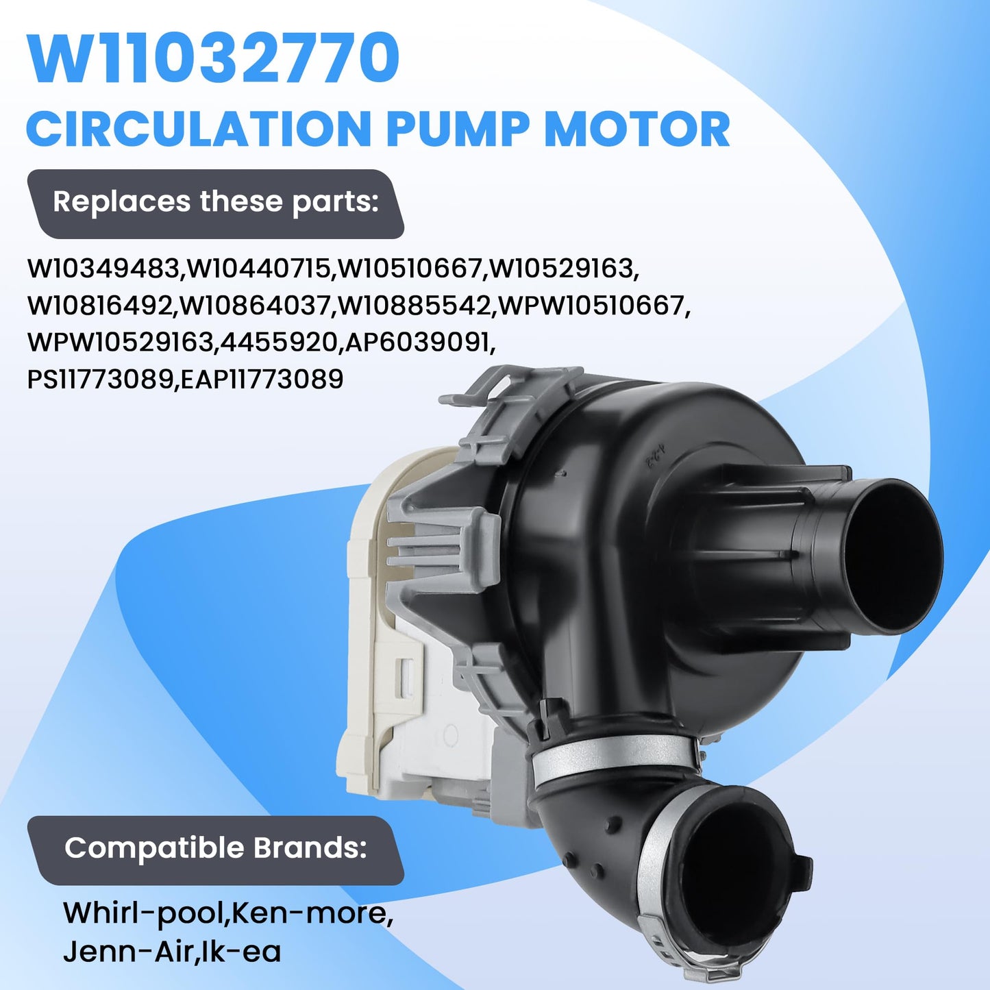 W11032770 W10440715 Dishwasher Circulation Pump Motor Assembly Compatible for Whirl.pool Ken.more Dishwashers,Replace W10349483 W10529163 W10816492 W10864037-by MIFLUS
