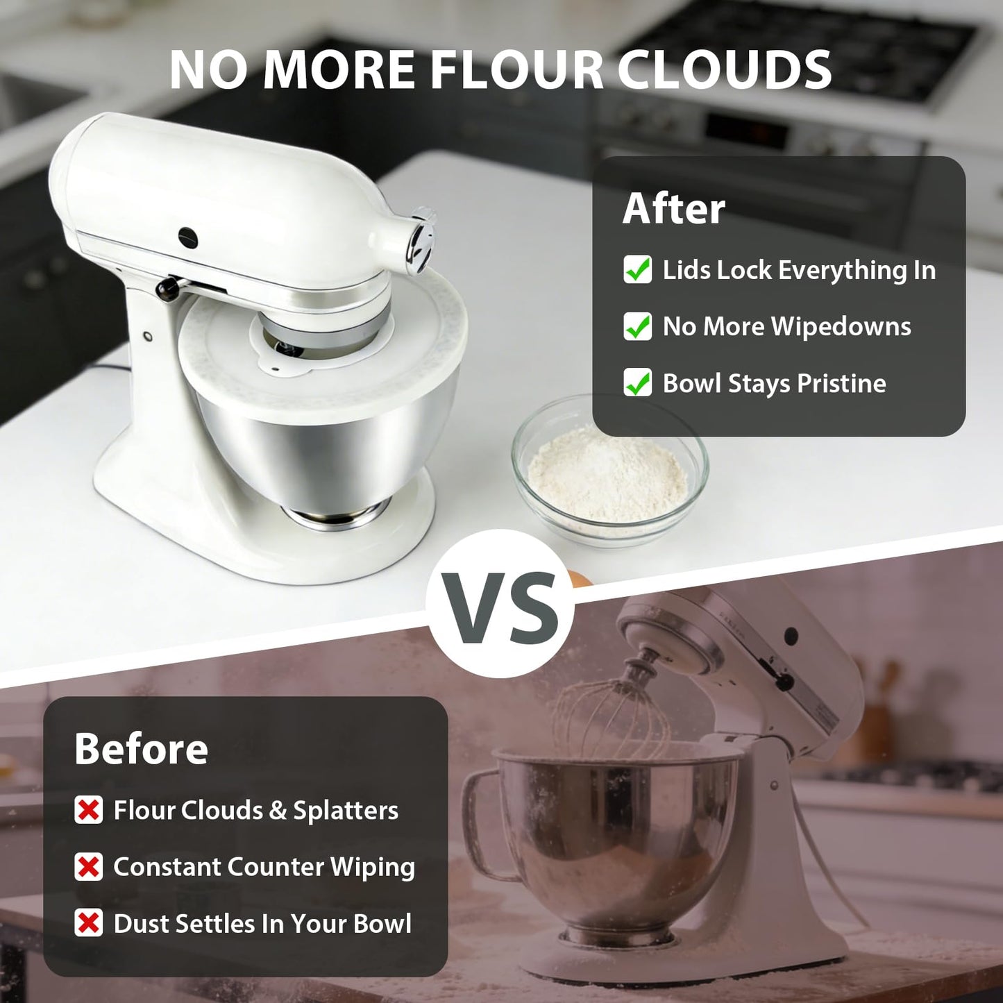 5 Qt Tilt-Head Silicone Liners for KitchenAid Mixer with Lids & Pouring Shield, Kitchen Aid Silicone Bowl Insert, Kitchen aid Accessories and Attachments for Baking & Cooking (3pcs White+Red+Black)