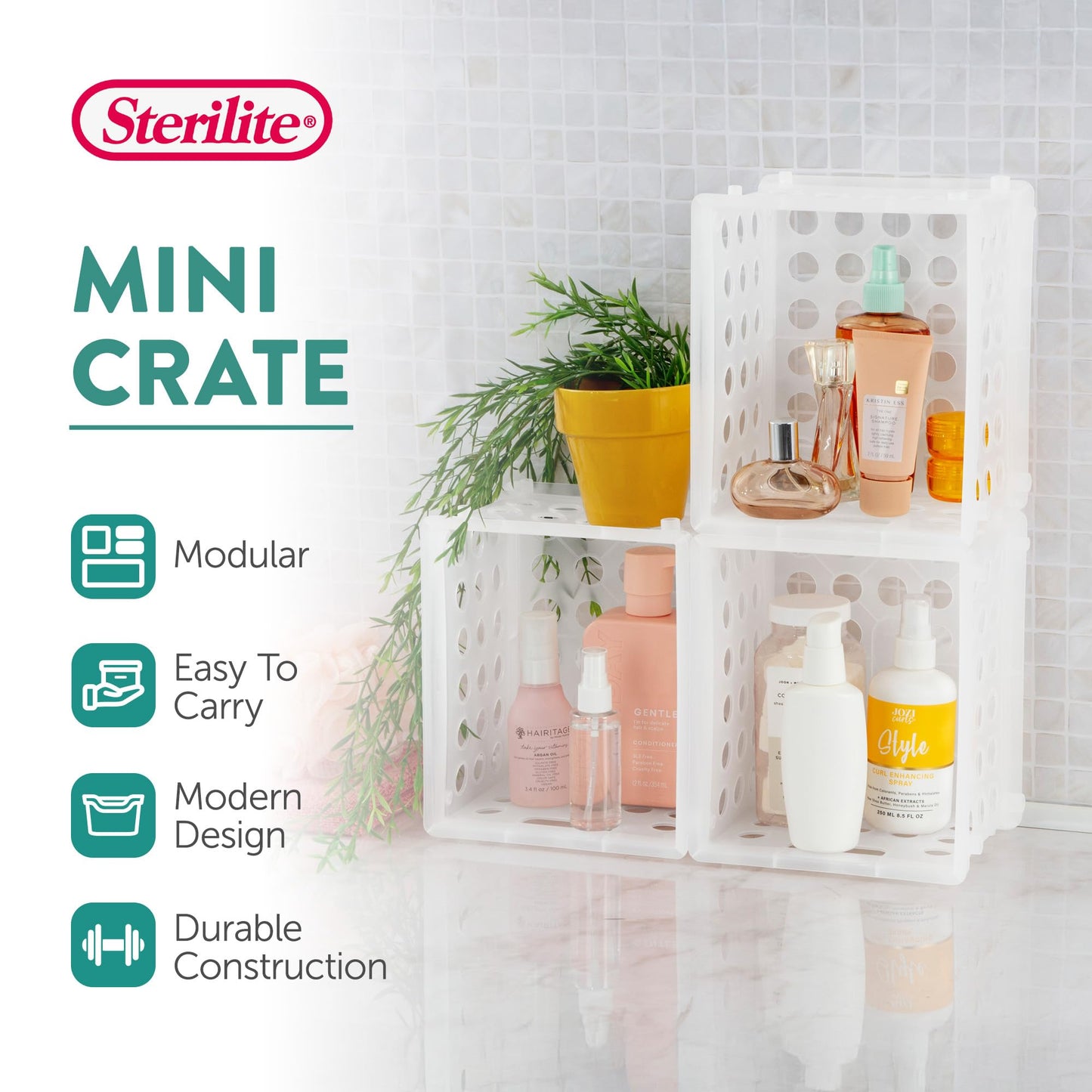 Sterilite Mini Crate, Stackable Plastic Storage Bin with Handles, Organize Home, Garage, Office, School, Dorm Room, Clear, 12-Pack