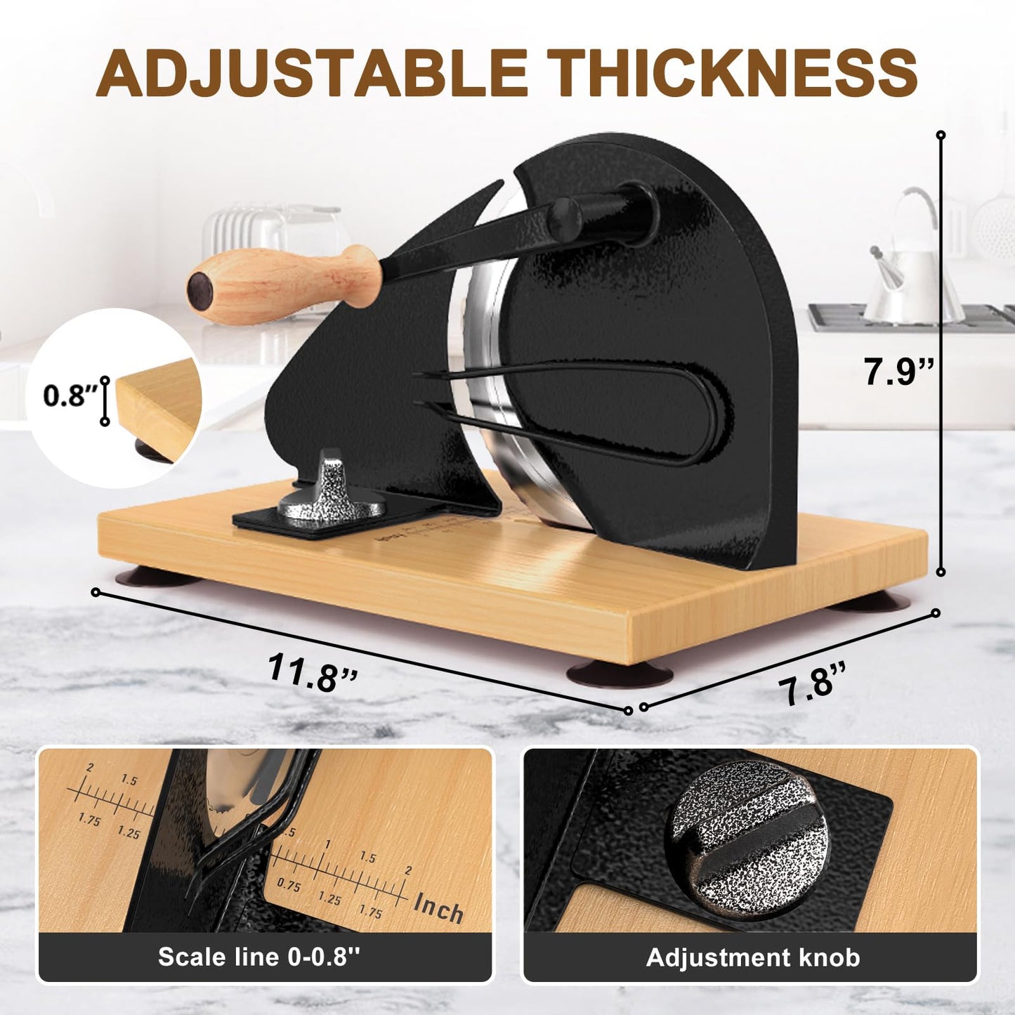 Upgrade Manual Bread Slicer for Homemade Sourdough Bread, Classic Hand Crank Home Bread Slicer With Scale Line and Steel Fence, Sharp Blade, Adjustable Width for Homemade & Commercial Use