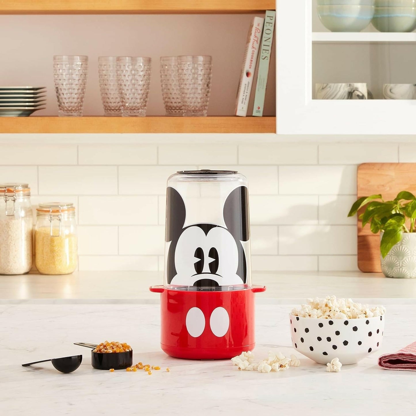 Disney Mickey Mouse Stir Popcorn Popper by Select Brands - Electric Countertop Popcorn Maker with Stirring Rod - Includes Kernel Scoop & Oil Spoon - Home Kitchen Appliance for Movies, Parties & More