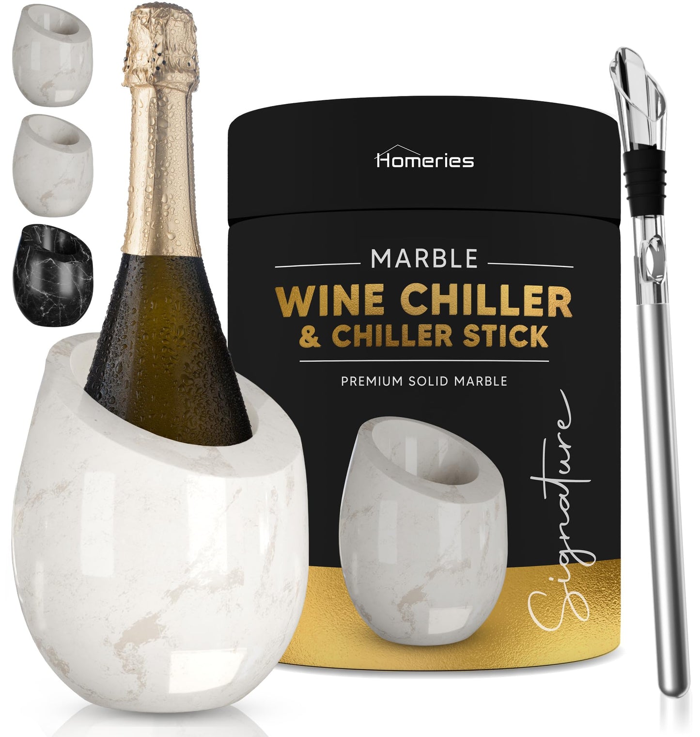 Homeries Marble Wine Chiller Bucket - Wine & Champagne Cooler for Parties, Dinner – Keep Wine & Beverages Cold, Wine Chillers for Bottles – Holds Any 750ml Bottle (Gloss White)