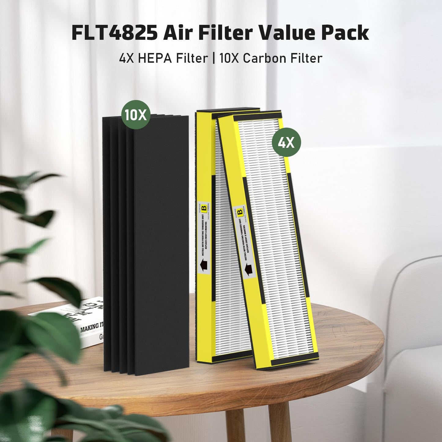 FMDZFL 4 Pack FLT4825 HEPA Filter B Replacement Compatible with AC4825 AC4825E AC4300 AC4800 AC4880 AC4900 AC4850, 4 True HEPA Filters & 6 Activated Carbon Pre-Filters