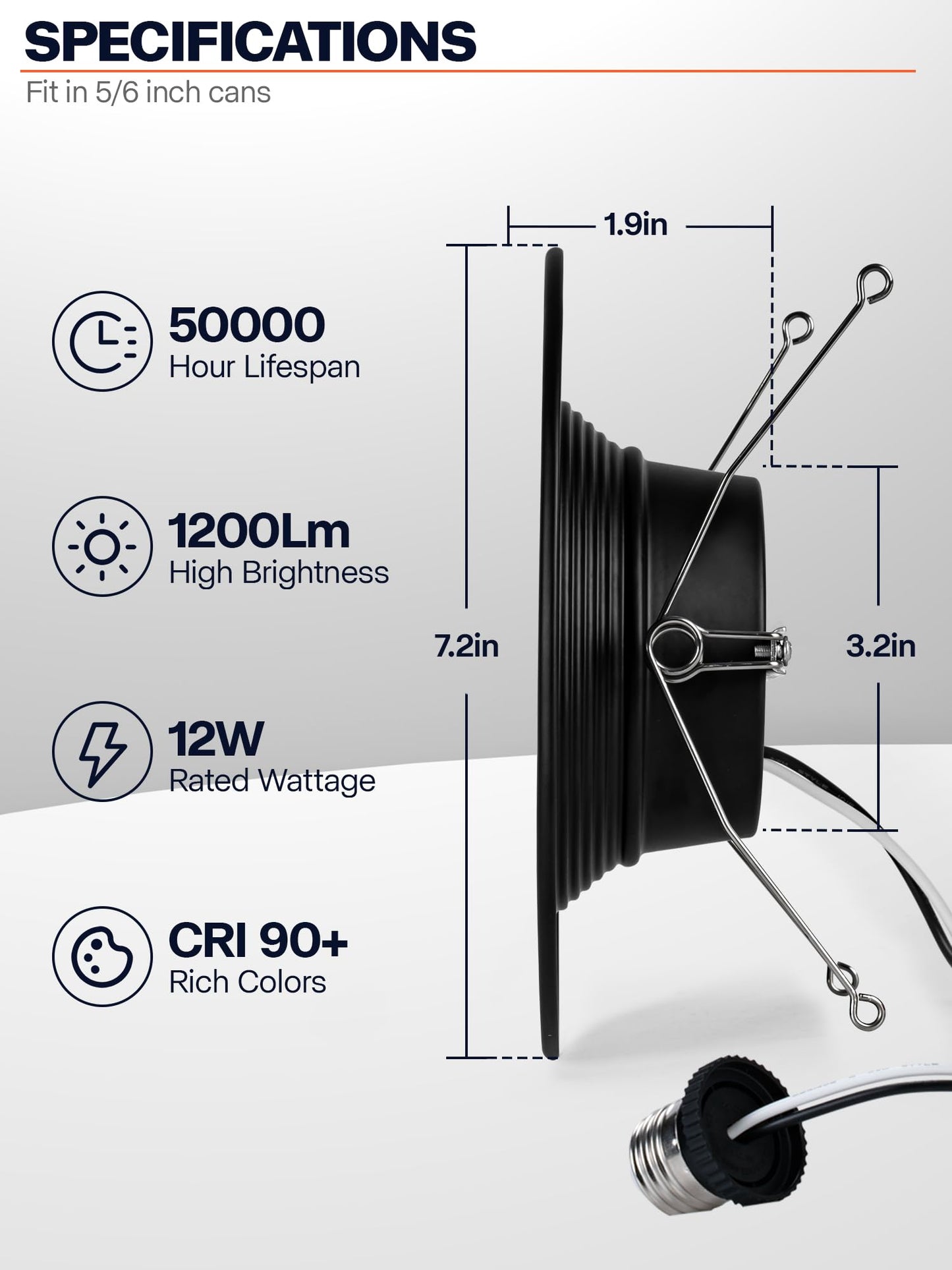 12 Pack 5/6 Inch Black LED Can Lights Retrofit Recessed Lighting, 5CCT 6 Inch Recessed Lights Selectable 2700K-6000K Dimmable, 12W=75W, 1200LM Downlight with Metal Smooth Trim-ETL and Energy Star