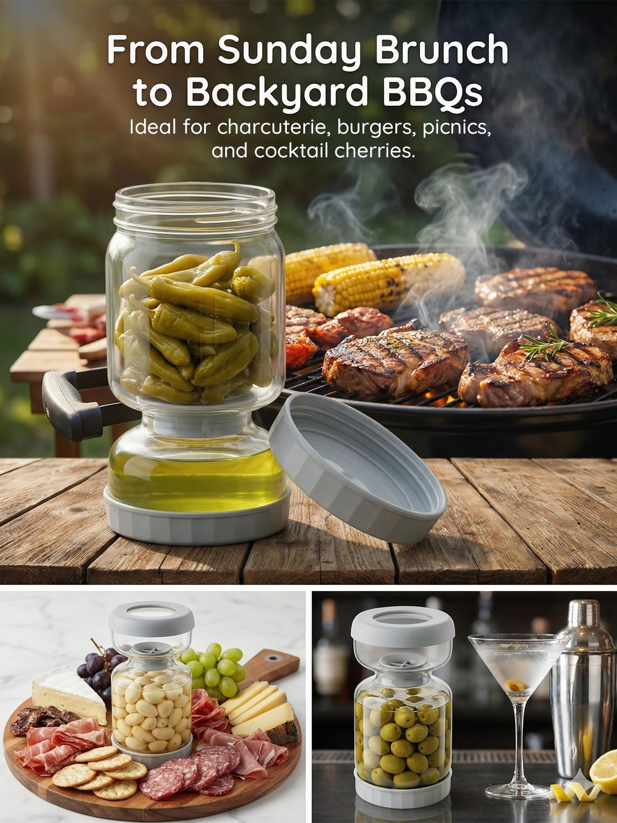 Homnoble Pickle Jar, Pickle and Olive Hourglass Jar Pickle Juice Separator from Wet and Dry, Upgrade Food-grade ABS Lid and BPA Free Hourglass Pickle Jar for Airtight Food Storage 2 Pack