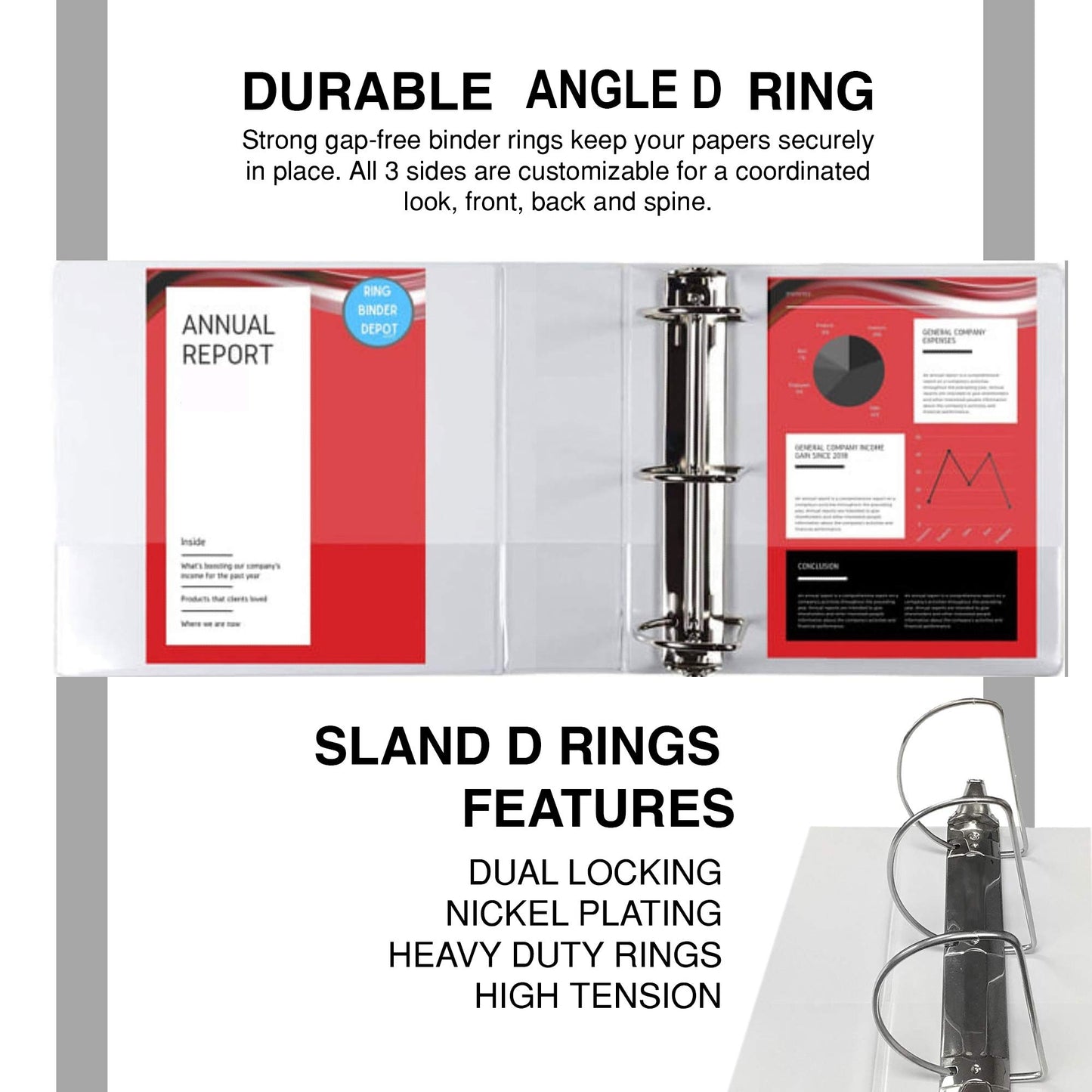 3 Inch D-Ring Binder, Holds 650 Sheets, 6 Pack White with Clear View Covers & 2 Pockets for 8.5x11 Paper, Heavy Duty Nonstick PVC-Free, Gap-Free Closure, Assembled in USA - Ring Binder Depot