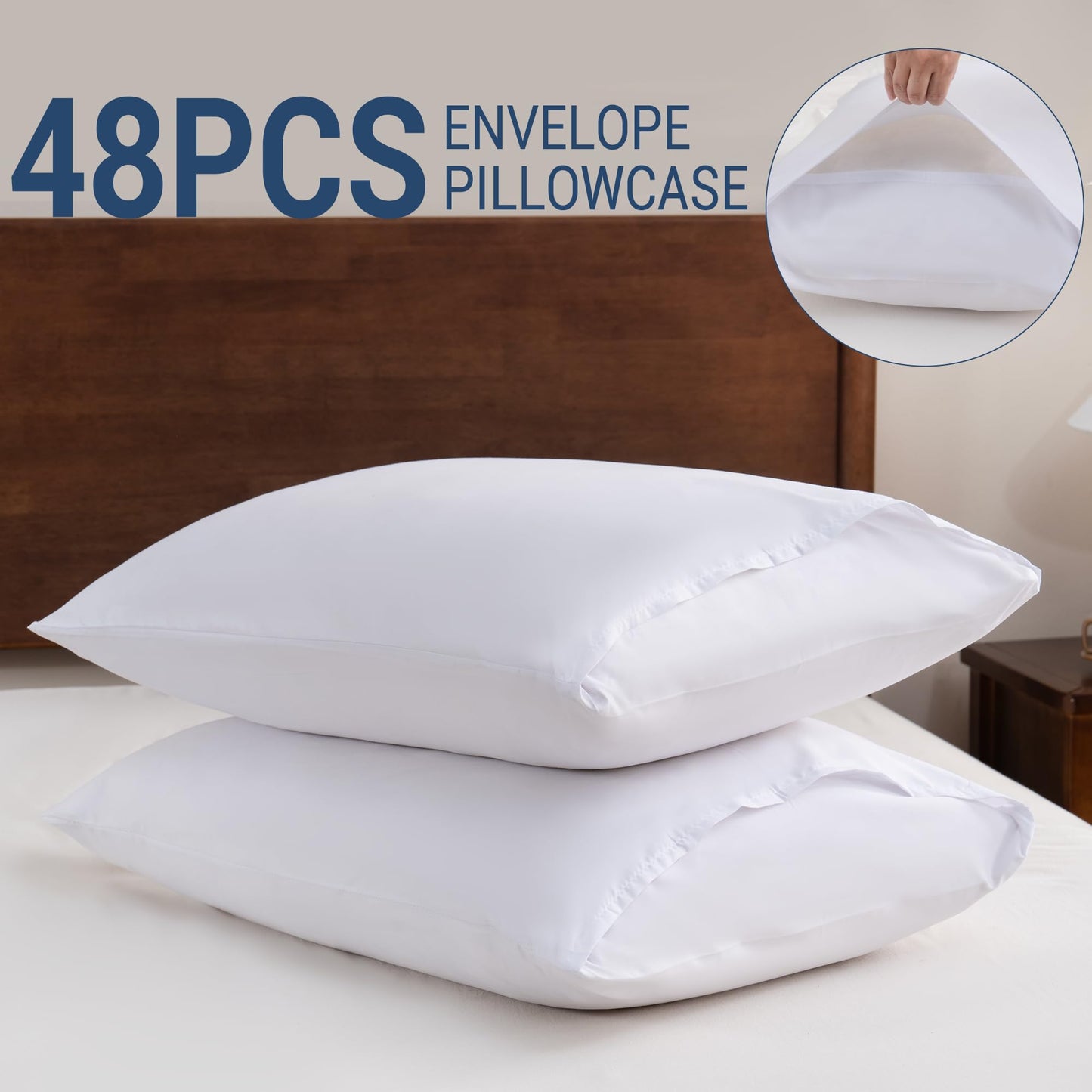 White Pillowcases Standard Size 48 Pack - Bulk Pillow Cases with Envelope Closure, Soft Brushed Microfiber Pillow Covers Hospital Hotel Airb&bs Essentials for Hosts, 20x26