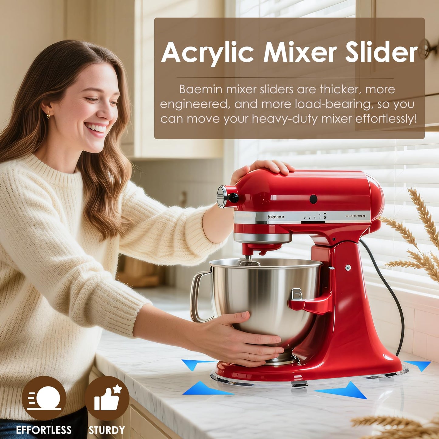 Baemin Thickened Acrylic Mixer Slider (Compatible with KitchenAid Mixer) (Slider for 5-8QT Stand Mixer) (Mixers Accessories) Sturdy Heavy-Duty Mixer Slider, Clear