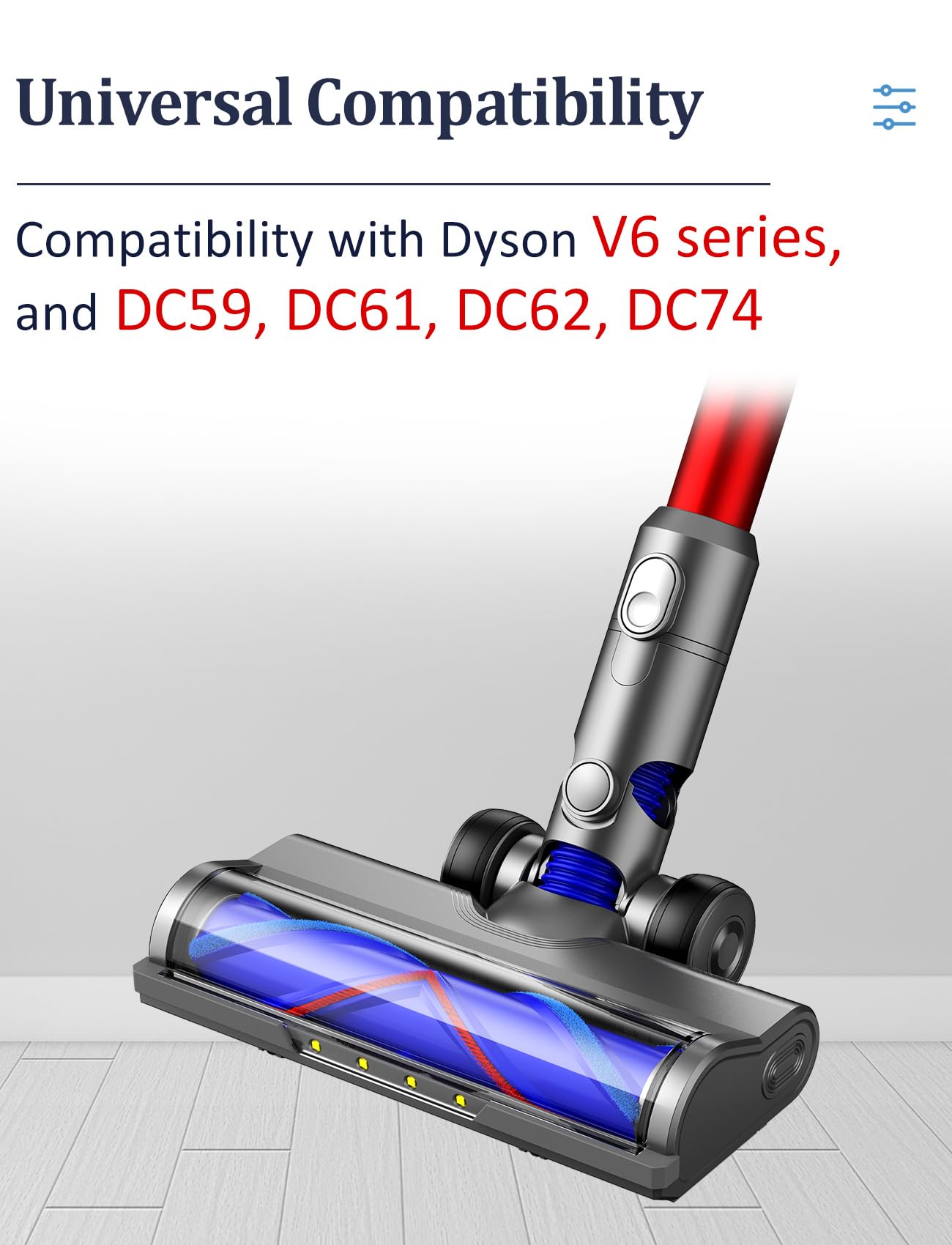 Puregad Vacuum Attachments for Dyson V6 Cleaners, Brush Motorhead Head with LED Lights for Hardwood Floor and Carpet, V Shape Bristle Roller Replacement Parts for DC59 DC61 DC62 DC74