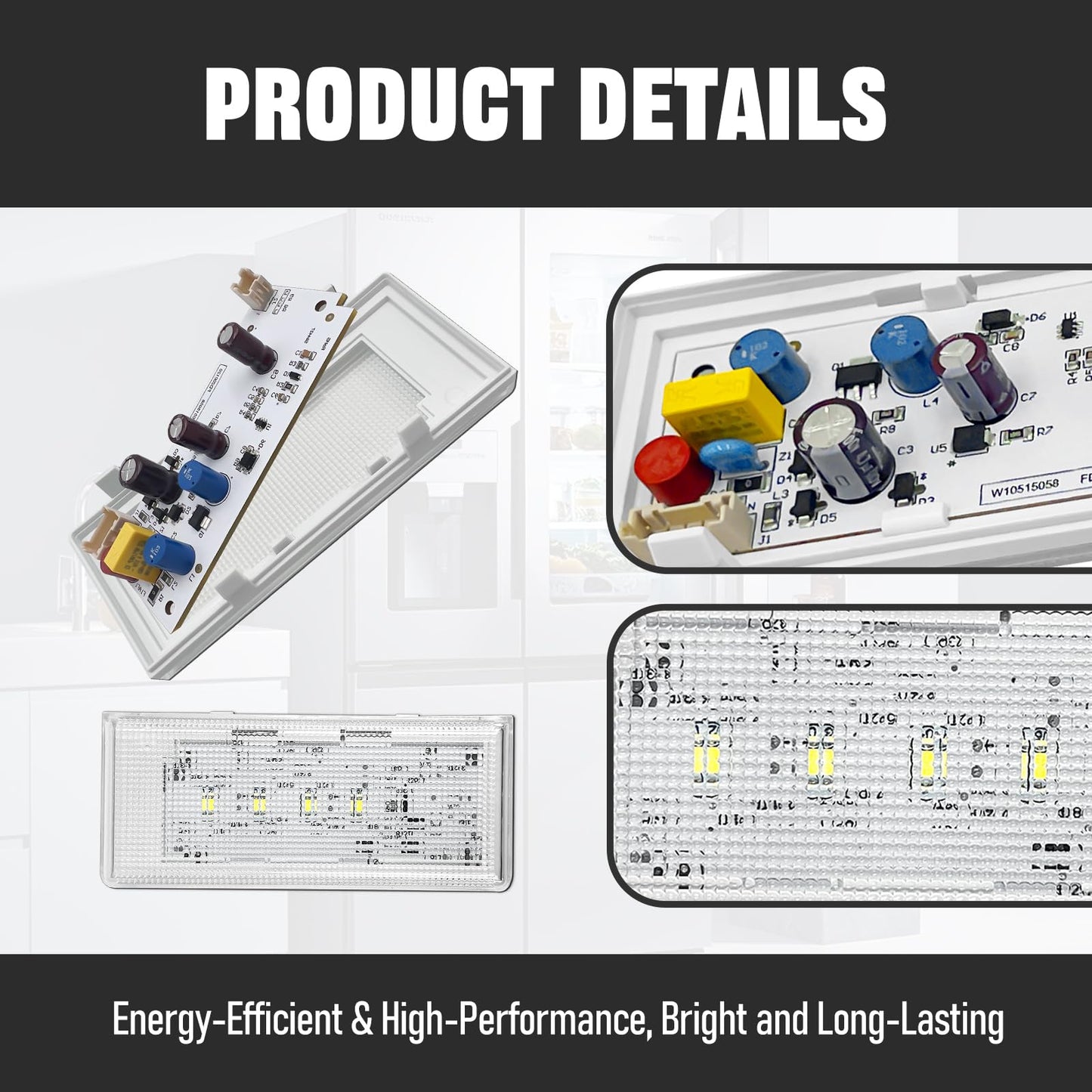 WISINY W10515057 W10515058 Refrigerator LED Light Compatible for Whirlpool Fridge Light Replacement WRS325FDAM04 Fix the Flickering Replaces WPW10515058 1Pcs and WPW10515057 2Pcs