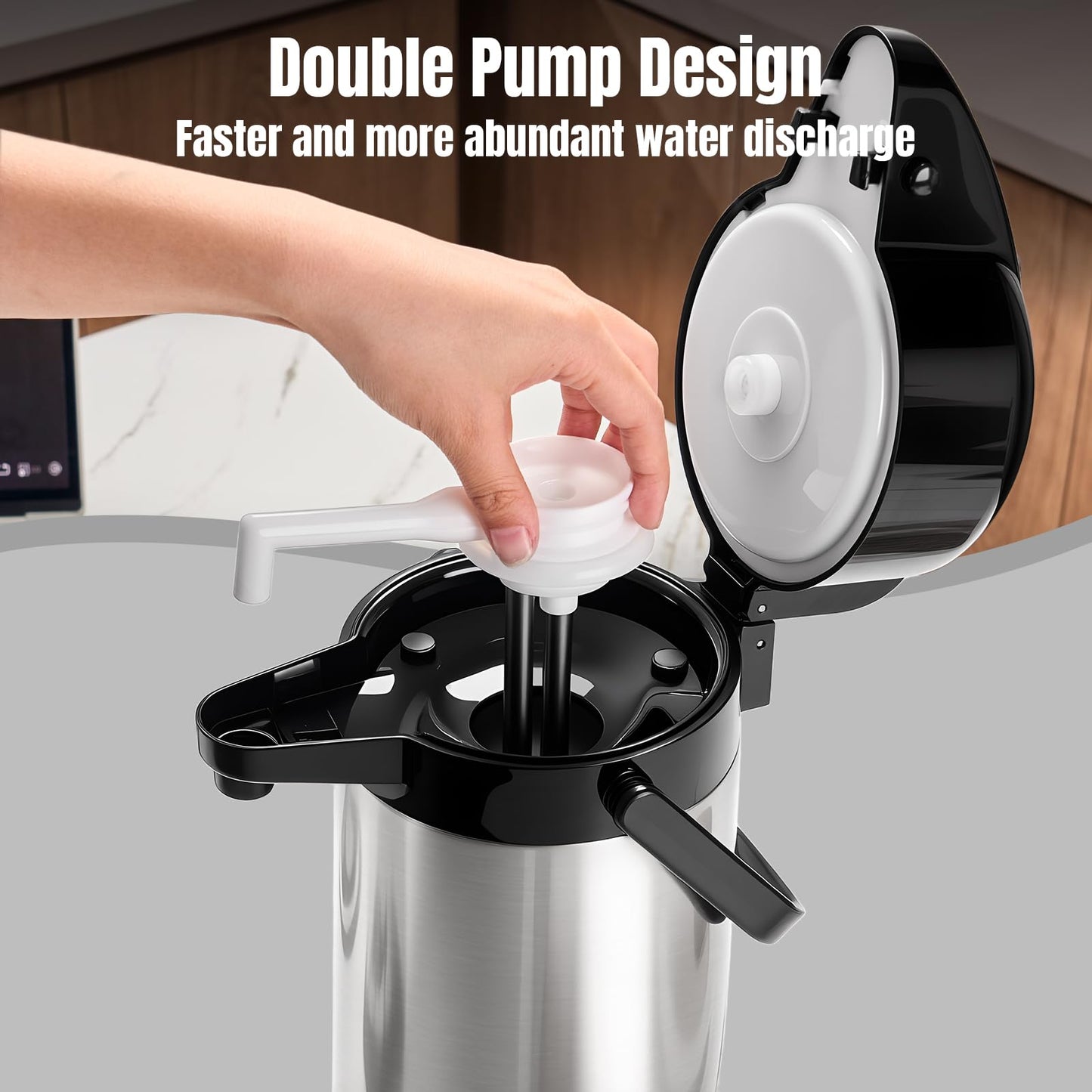 Ratrabas Upgraded Airpot Coffee Carafe with Double Pump - 84oz/2.5L Coffee Carafe for Keeping Hot, Beverage Dispenser for Hot/Cold Beverage (1, Stainless Steel Color)