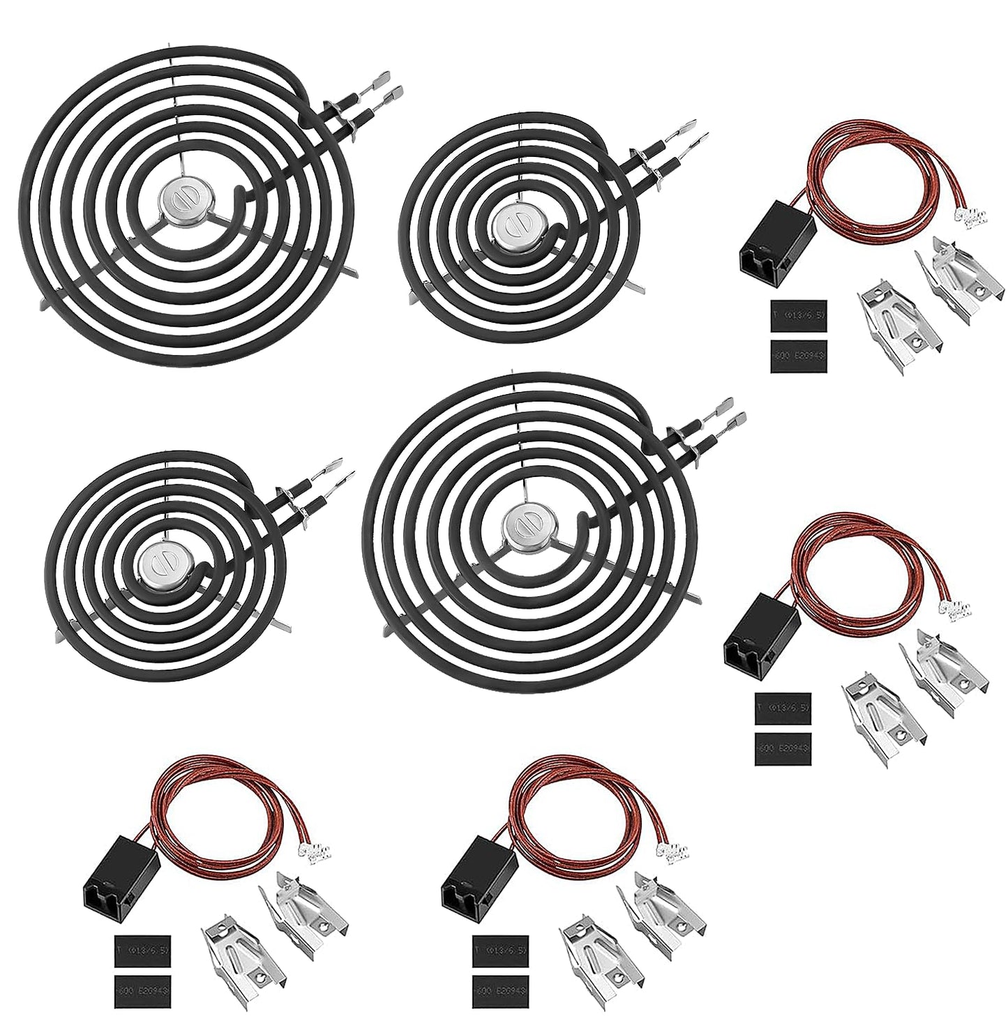 WB30M1 WB30M2 Stove Coils for Electric Stove Electric Stove Burner Elements Replacement & 4 Pack WB17T10006 Terminal Block Kit Compatible With G-E Hot-point Electric Range Burner Set By Fetechmate