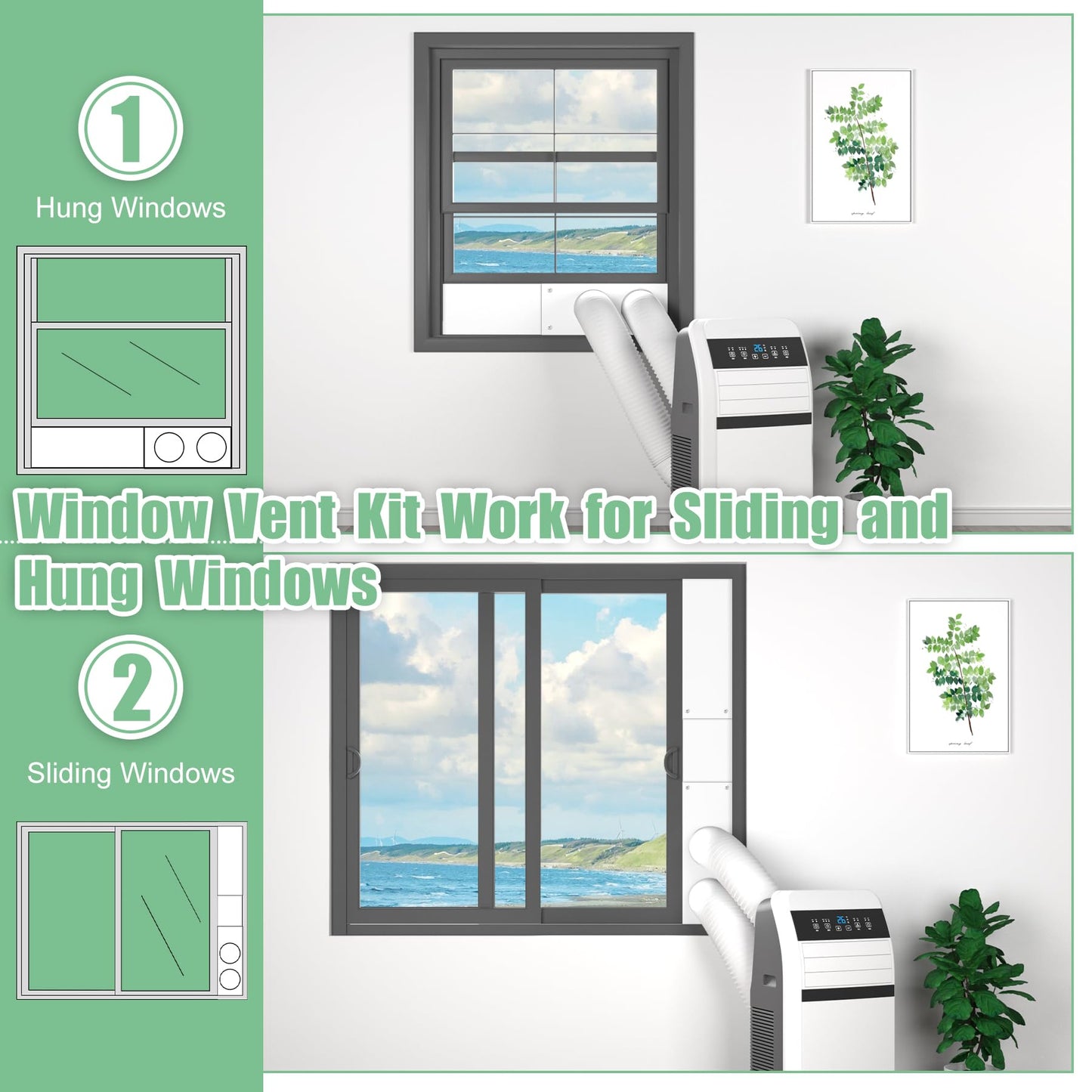 Memrita Dual Hose Portable Air Conditioner Window Seal Kit, 5.9" Diameter Adjustable Window Vent Kit with Foam Seal Strip for Sliding and Hung Windows