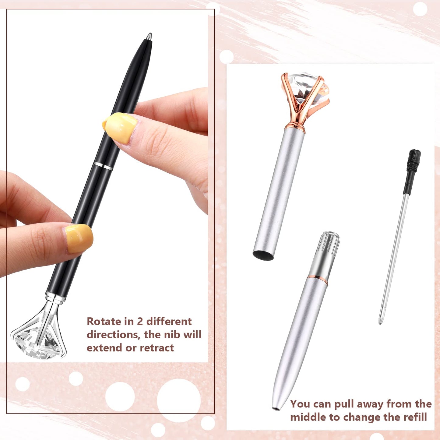 Leinuosen 50 Pcs Bulk Diamond Pens with Crystal Bridal Shower Gifts Metal Bling Ballpoint Pens with Black Ink for Bridal Shower Wedding Party Office School(Classic Color)